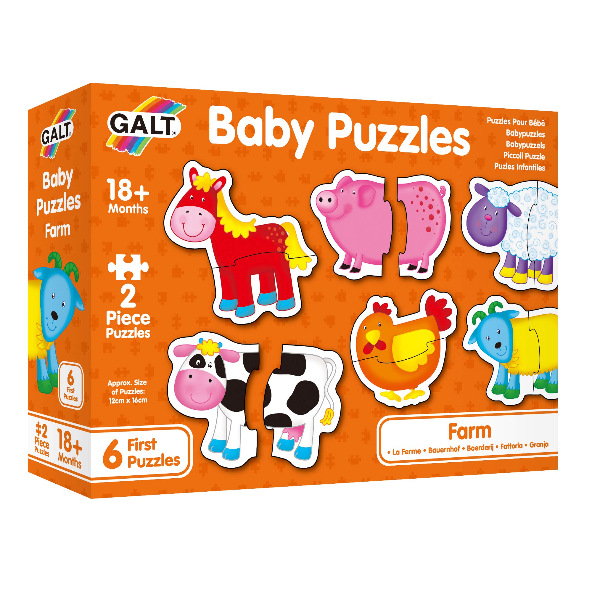 Galt Toys Baby Puzzles - Farm Theme 2-Piece Jigsaw Puzzles for Toddlers Ages 18 Months+