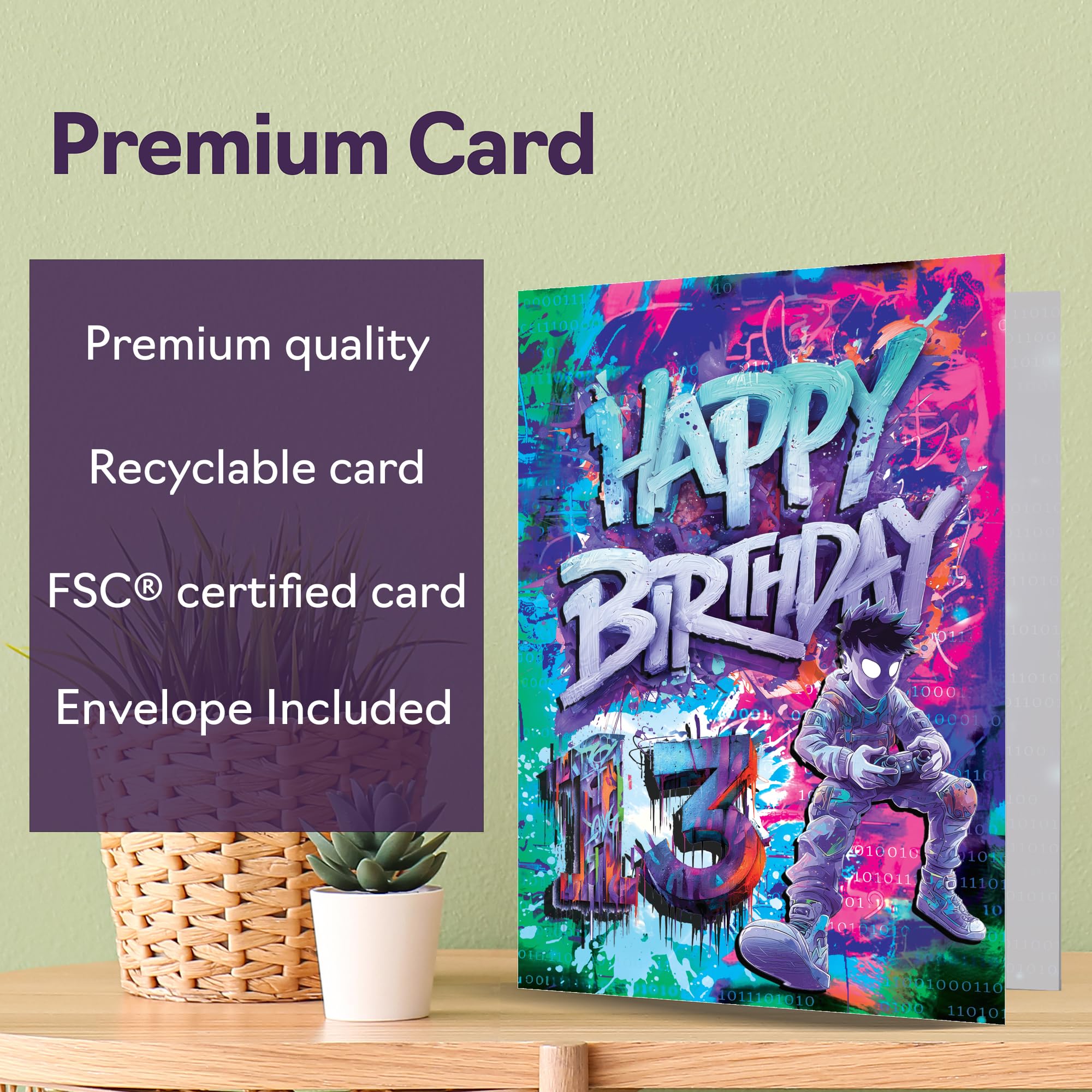 Giftzie Epic Gamer 13th Birthday Card for Boys & Girls | 5x7 Inch | Uncoated Interior for No Smudging 6