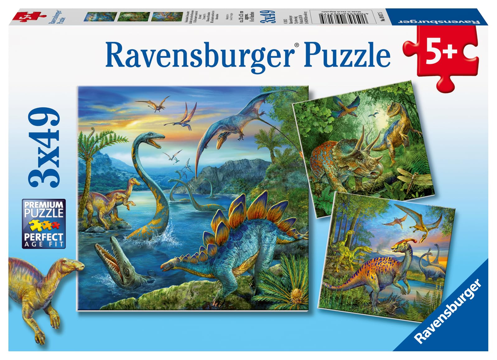 Ravensburger Dino Fascination 3x 49-Piece Jigsaw Puzzle Set for Kids 5 Years and Up