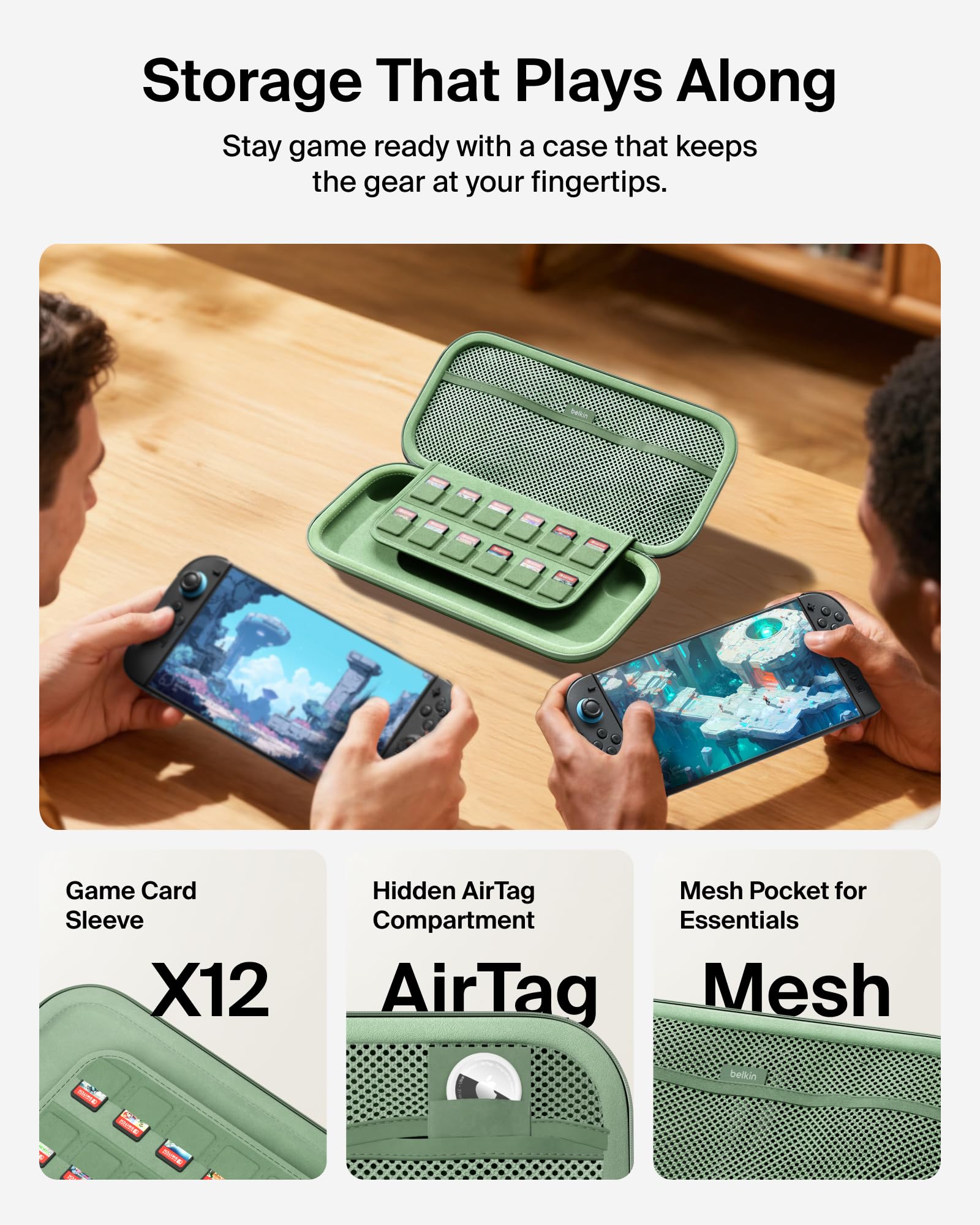 Belkin Gaming Nintendo Switch 2 Case with AirTag Holder, Hard Shell Travel 7