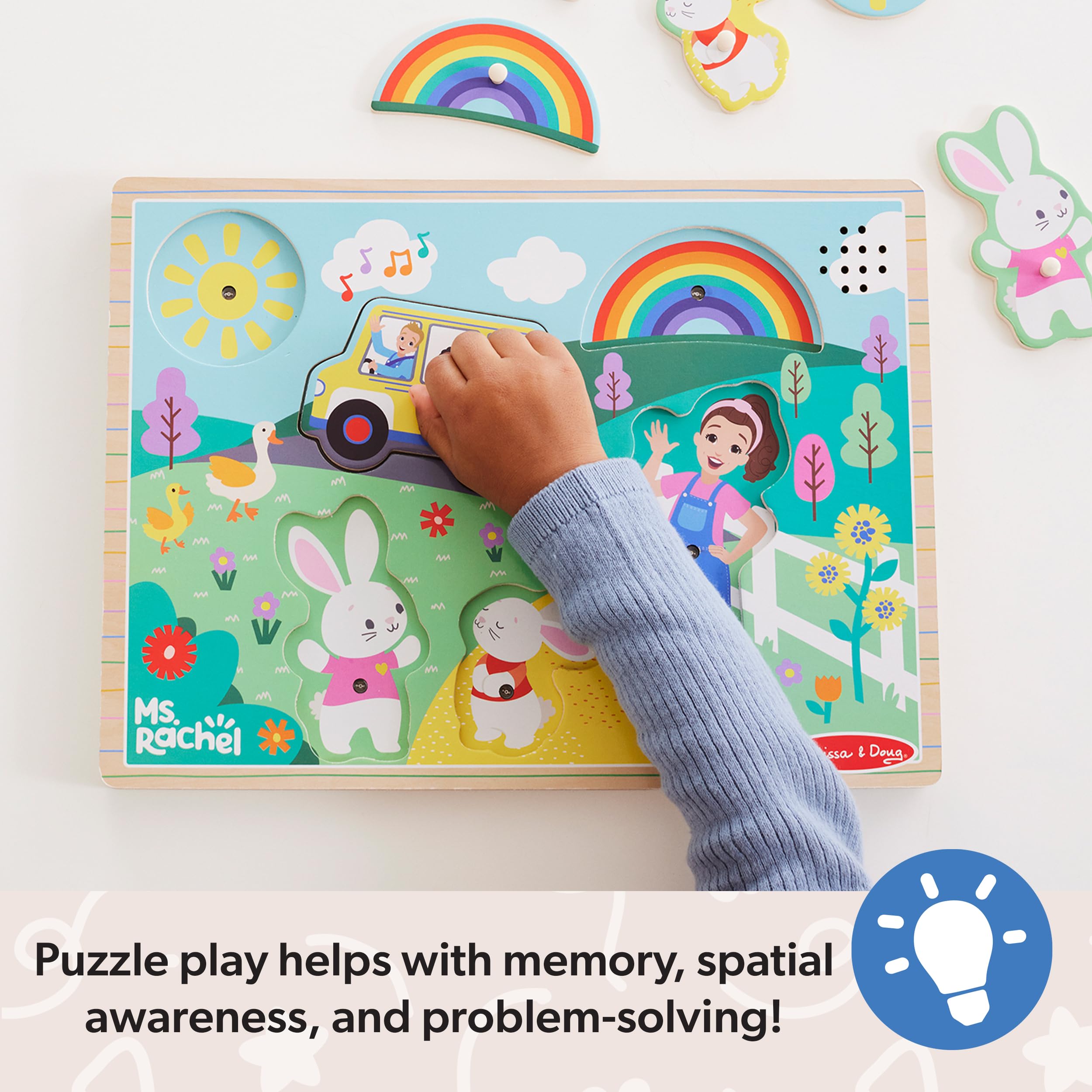 Melissa & Doug Ms. Rachel Wooden Song Peg Puzzle - Light-Activated Sound | Ages 2+ 5