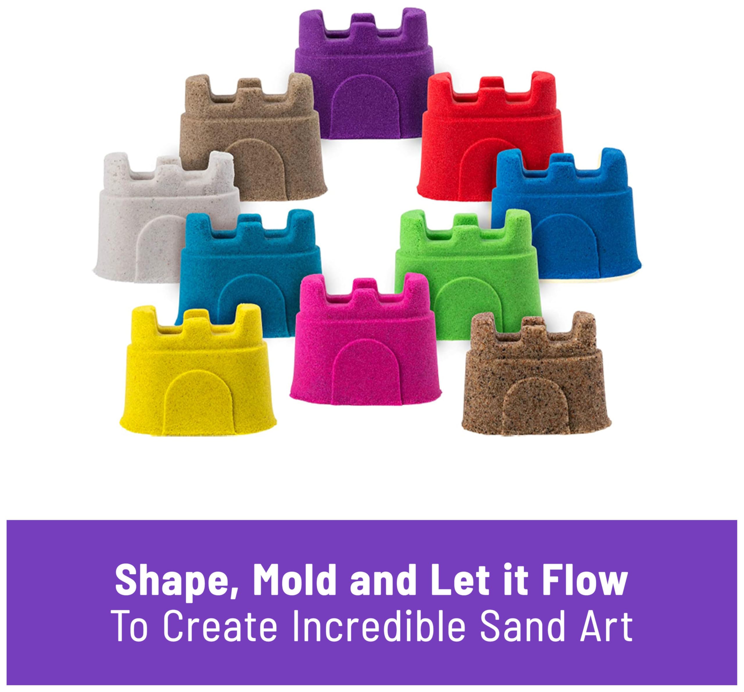 Kinetic Sand Castle Containers 10-Colour Pack | Non-Toxic Sensory Play Sand for Ages 3+