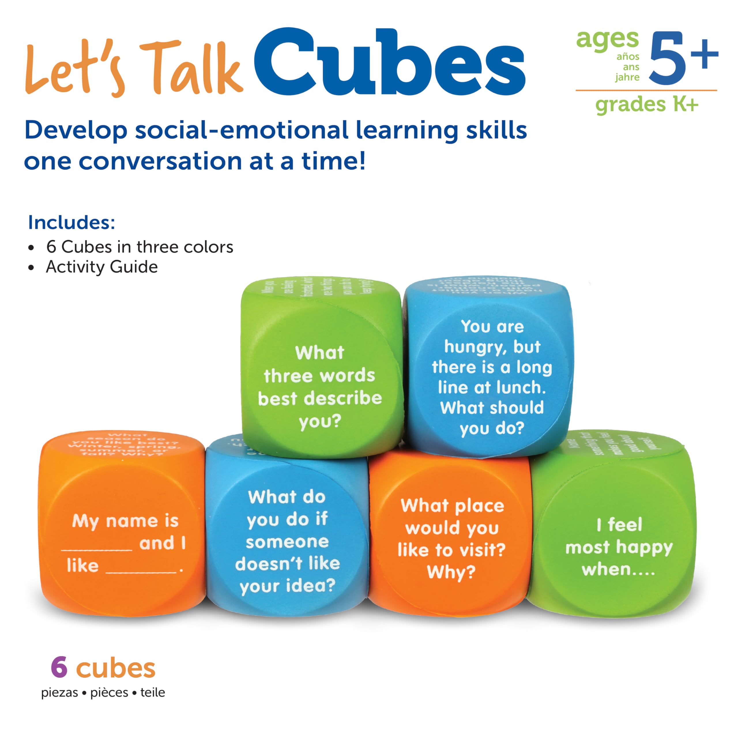 Learning Resources Let’s Talk SEL Cubes - Conversation Starters | Multi-Color | Ages 5+ 6