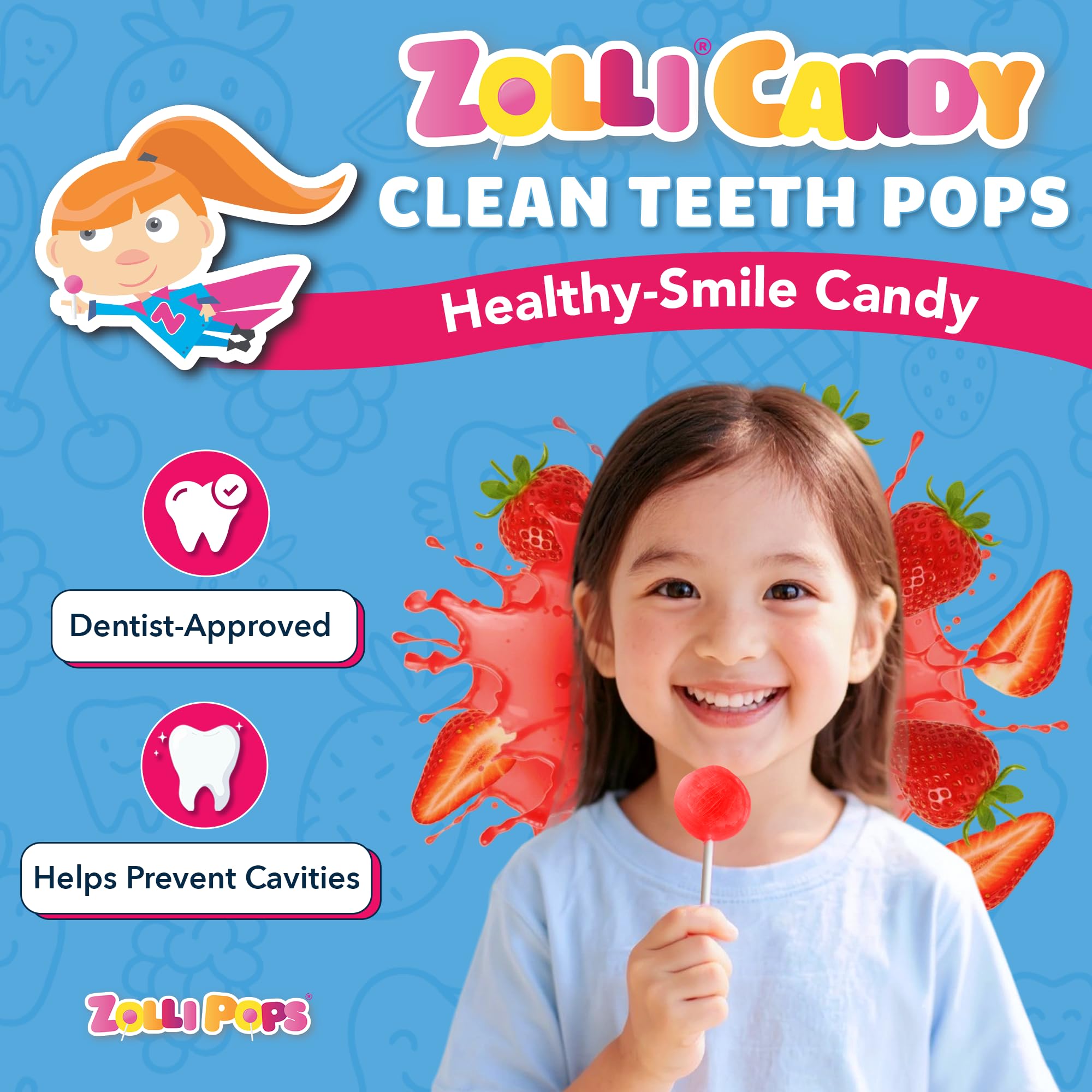 Zollipops Clean Teeth Pops - Anti Cavity, Strawberry Flavor | 15 Count
