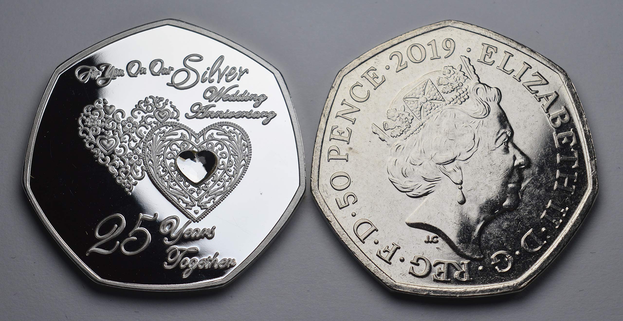 The Commemorative Coin Company 25th Wedding Anniversary Commemorative | .999 Silver Plated | Diamante Inlaid 9
