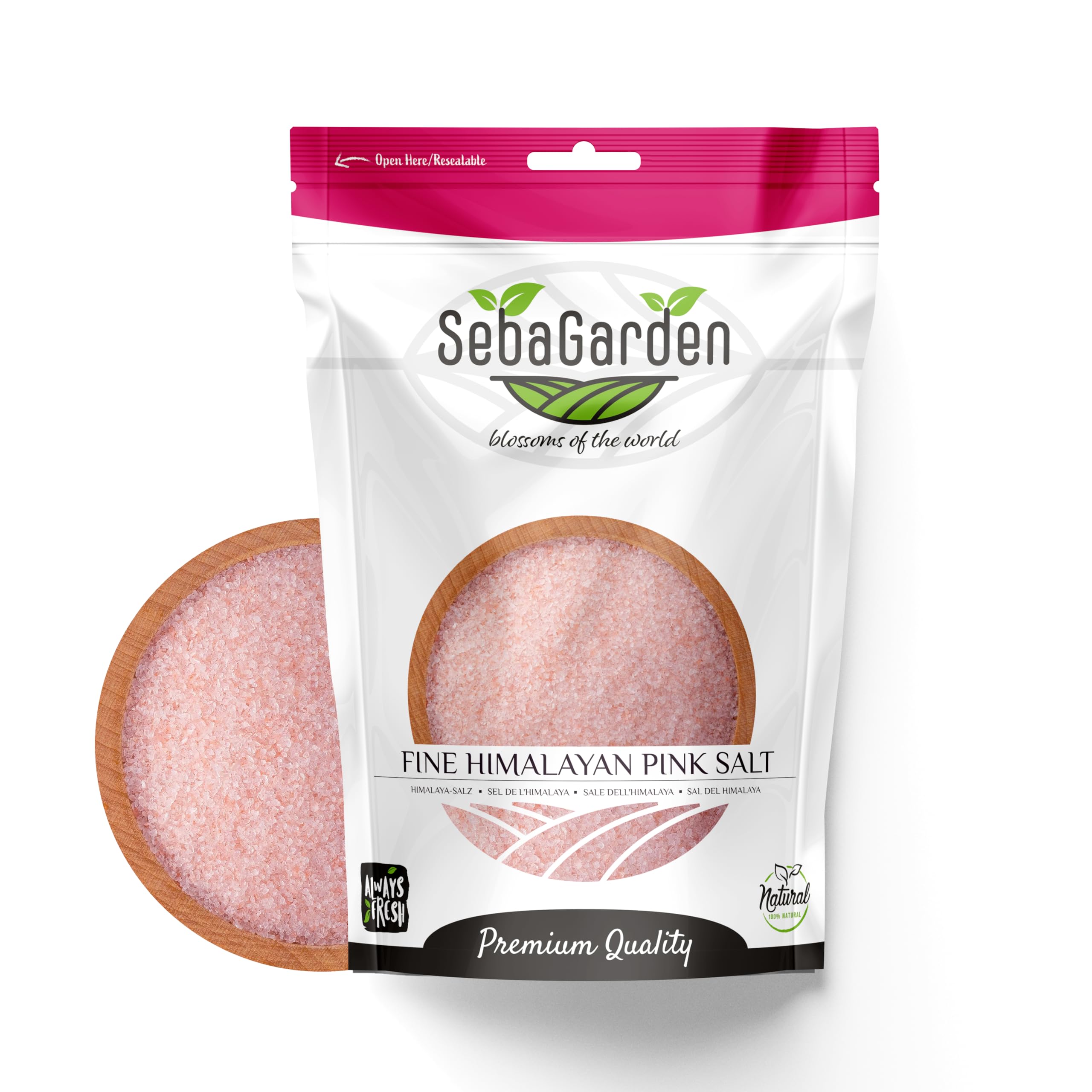 Seba Garden 100% Pure Himalayan Pink Salt - Extra Fine Gourmet Cooking Salt | 1kg Resealable Doypack