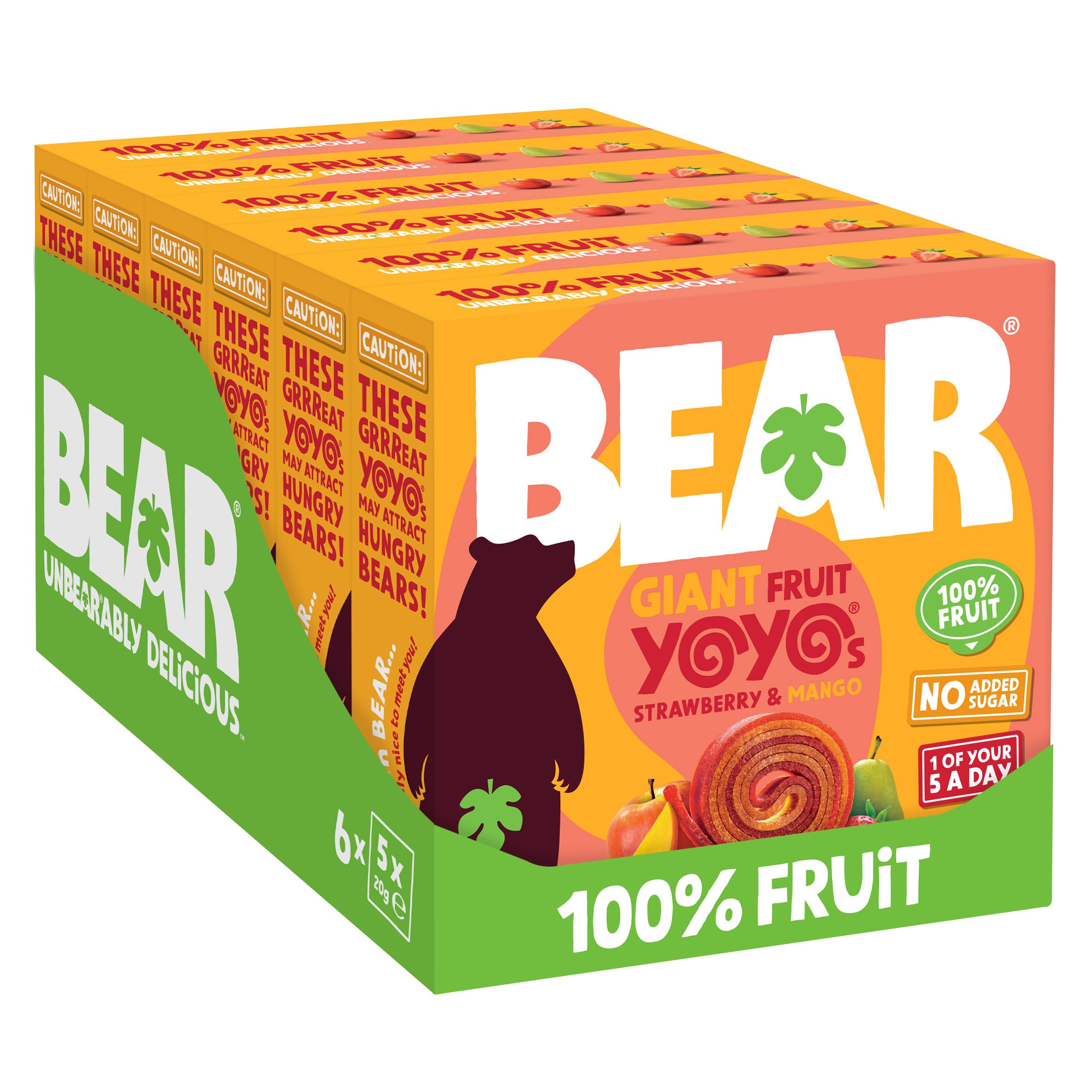 BEAR Strawberry & Mango Yoyos Dried Fruit Rolls | 30 Packs of 2 | 600g Total | Vegan, High Fibre