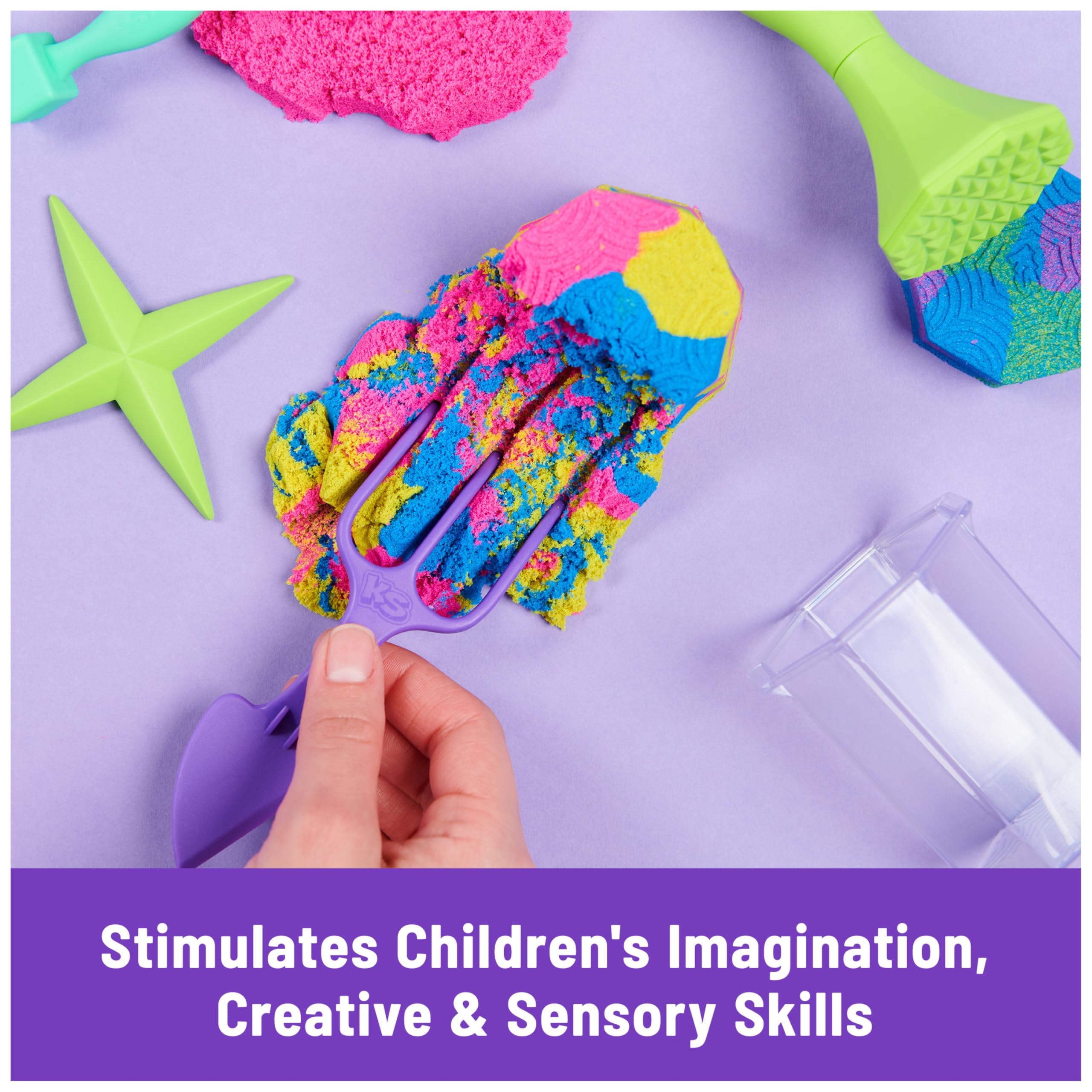 Kinetic Sand Squish N’ Create Playset - 382g Blue, Yellow, Pink Sand | 5 Tools | Ages 3+ 5