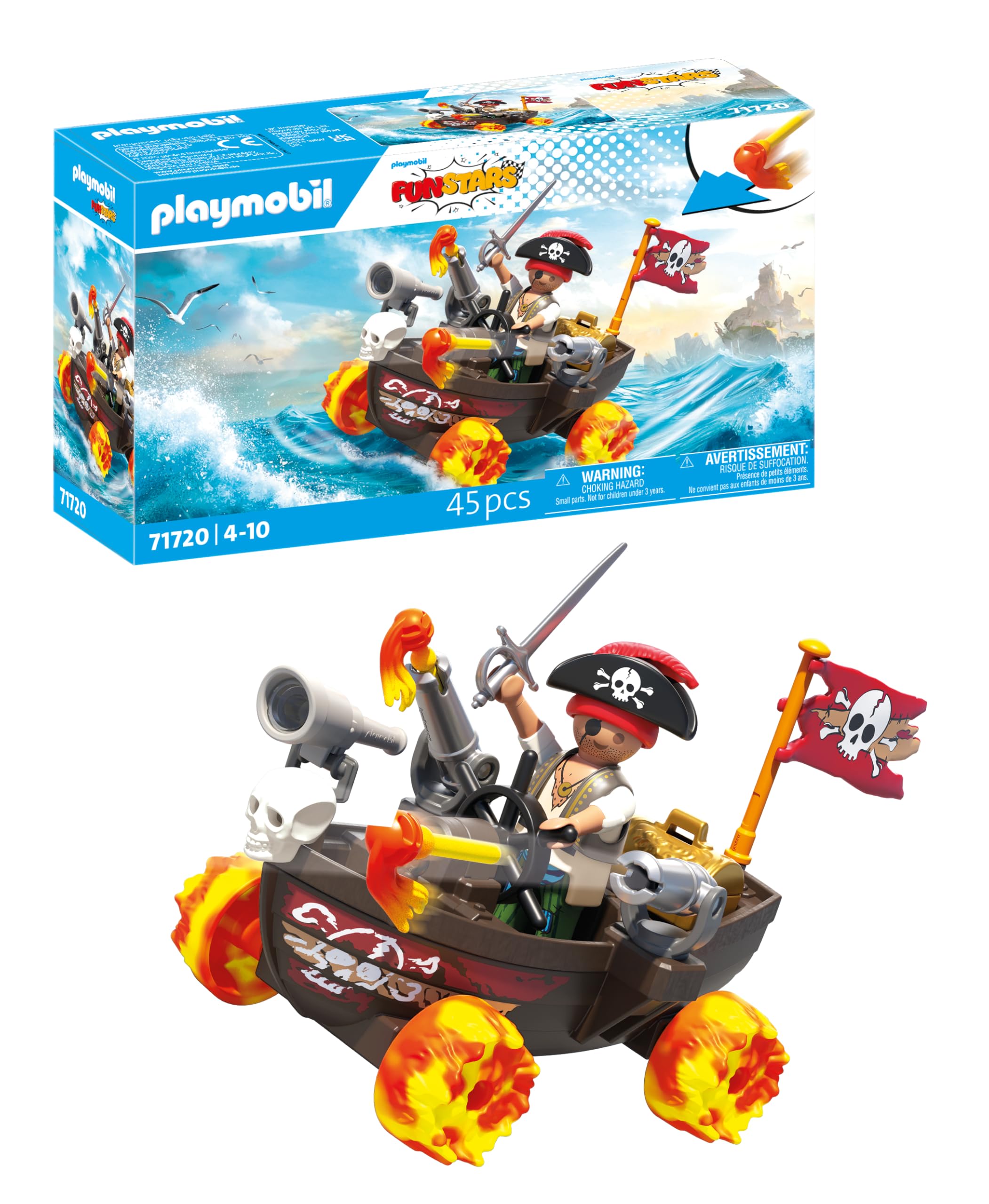 Playmobil Fun Stars Racing Pirate Boat with Pull-Back Motor & Shooting Function | Age 4+ | Model 71720