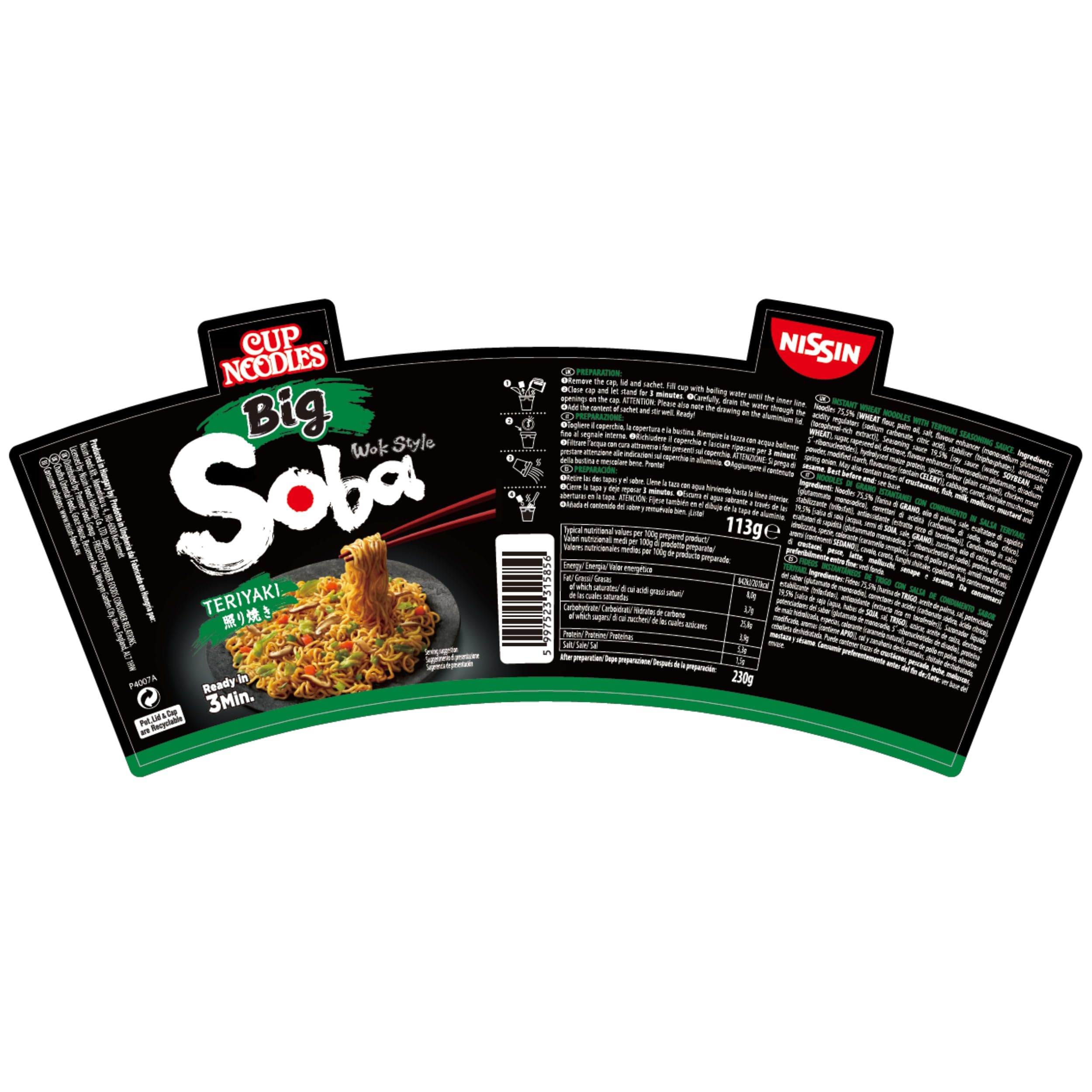 NISSIN Soba Big Teriyaki Instant Wok Style Noodles - Pack of 6 x 113g 9