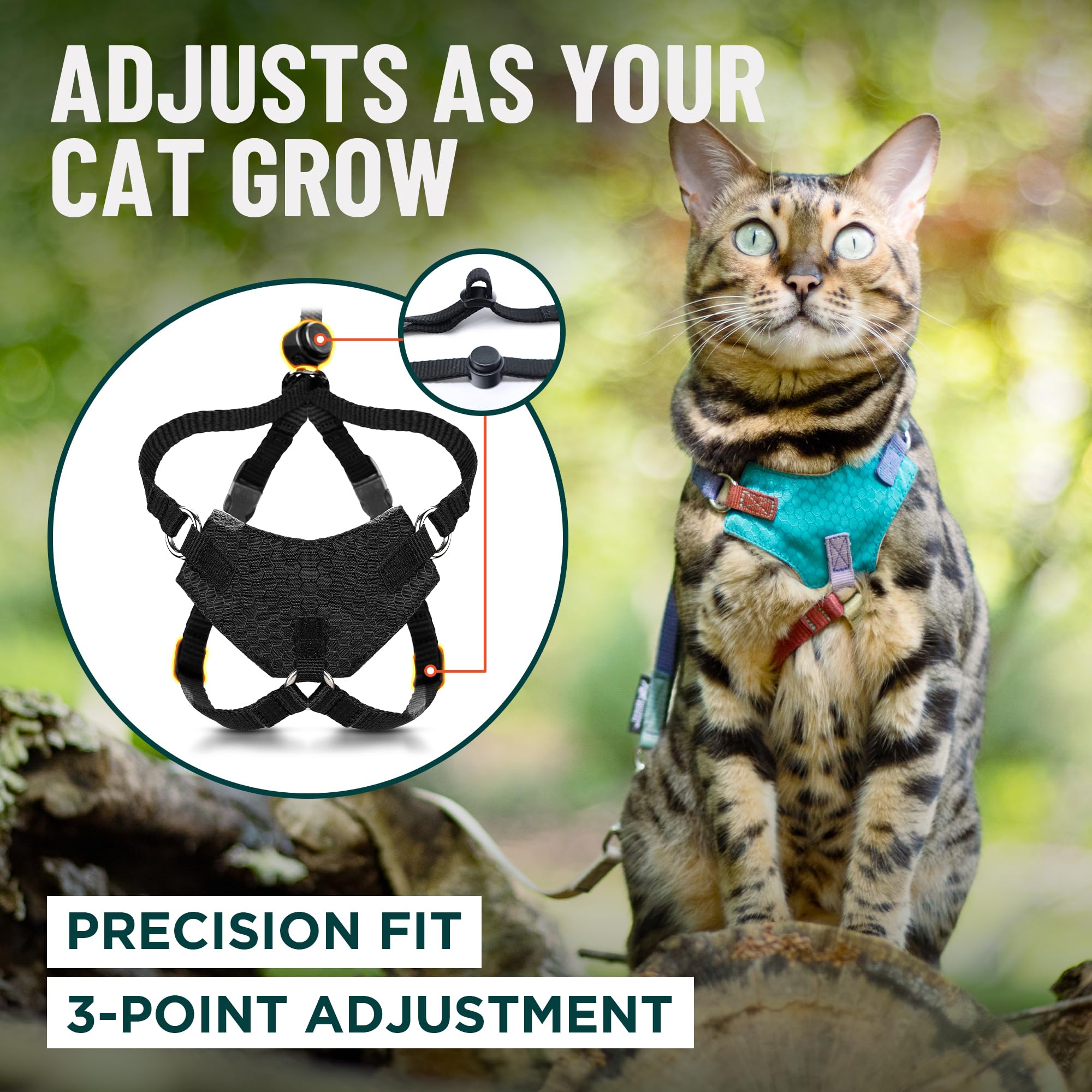 OutdoorBengal Escape Proof Cat Harness and Leash Set - Choke Free, Lightweight Neoprene | Medium, Black 6