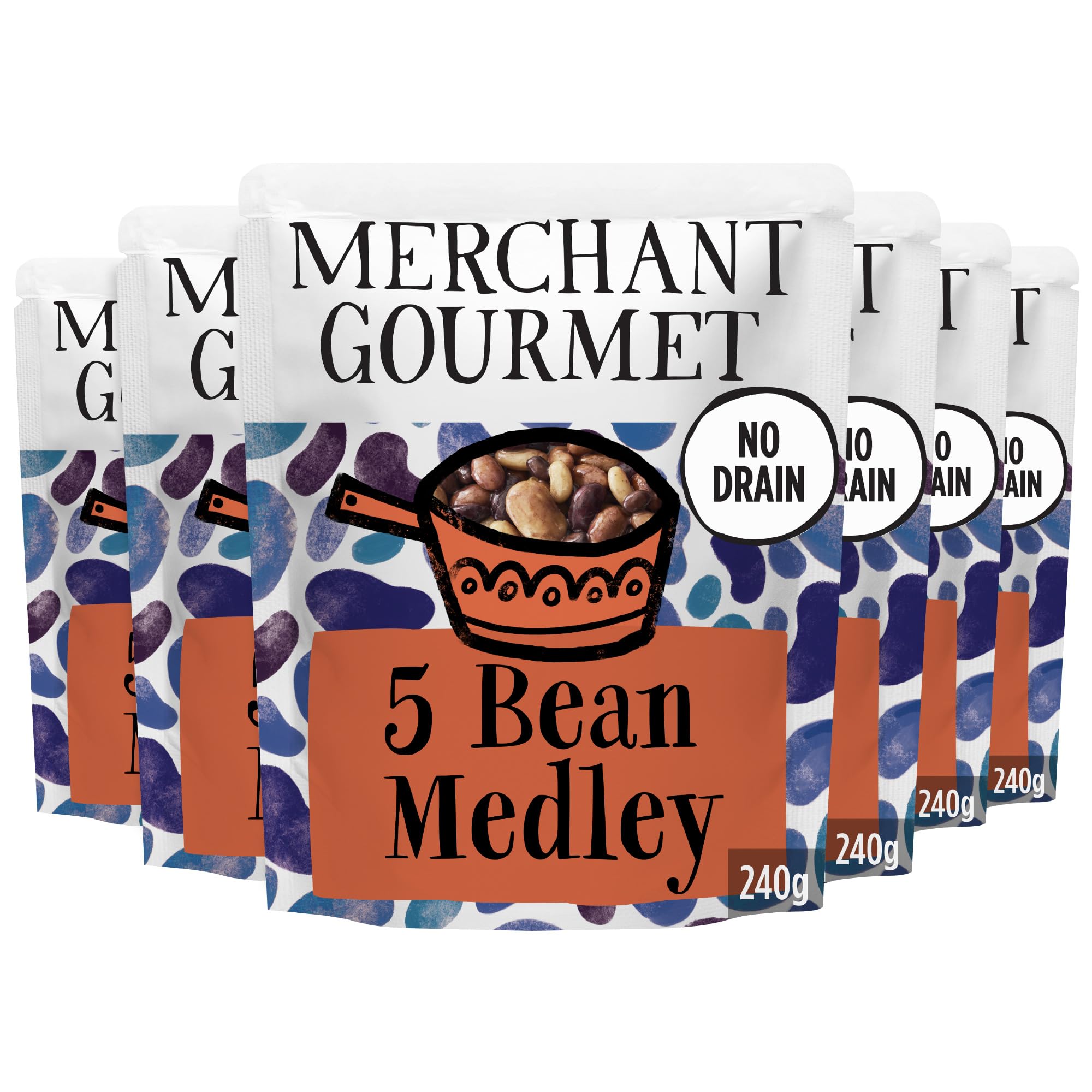 Merchant Gourmet 5 Bean Medley with Italian Extra Virgin Olive Oil - 6 x 240g Pouches