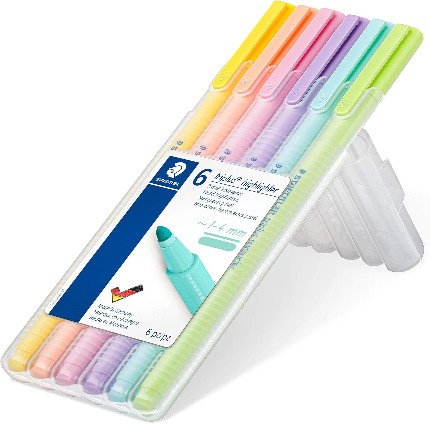 Staedtler triplus Highlighter, Ergonomic Triangular Shape, high Quality, Made in Germany, Set of 6 Pastel Colours, line Width 1-4 mm, 362 CSB6 6