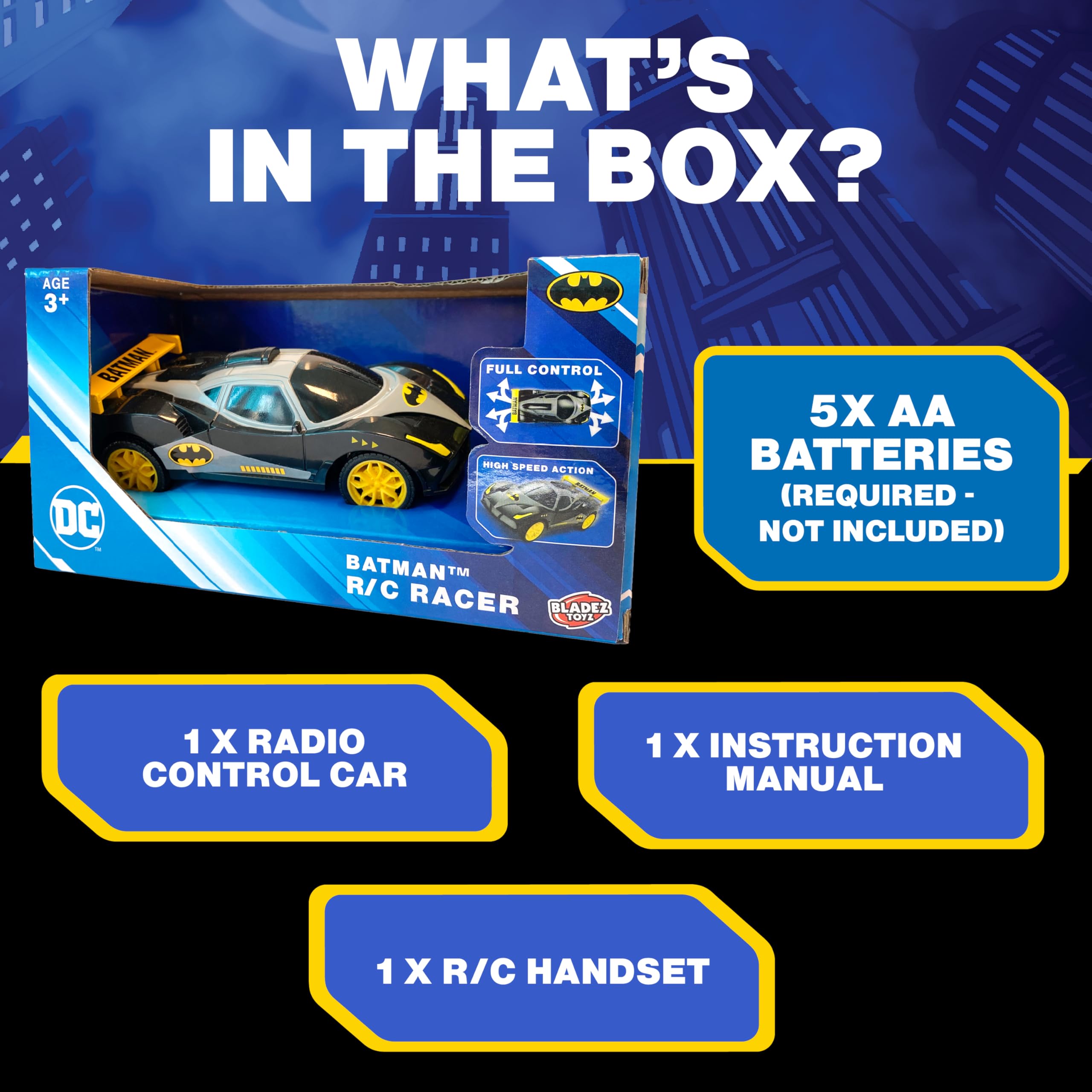 BLADEZ Batman RC Racer Remote Control Car | Full Function Control | Scale 1:28 | Ages 3+ 4