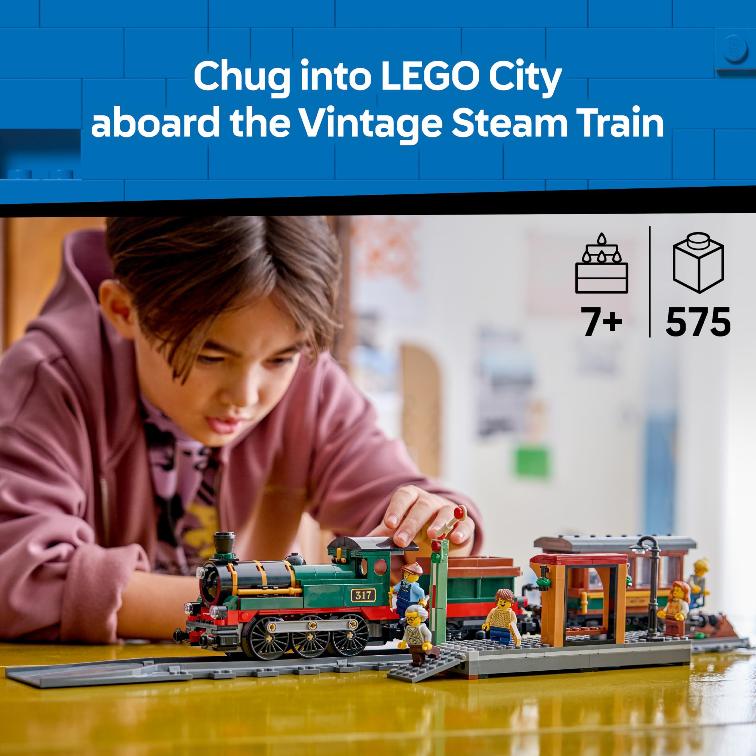 LEGO City Vintage Steam Train Set 60511 | Ages 7+ | Includes Station & 5 Minifigures