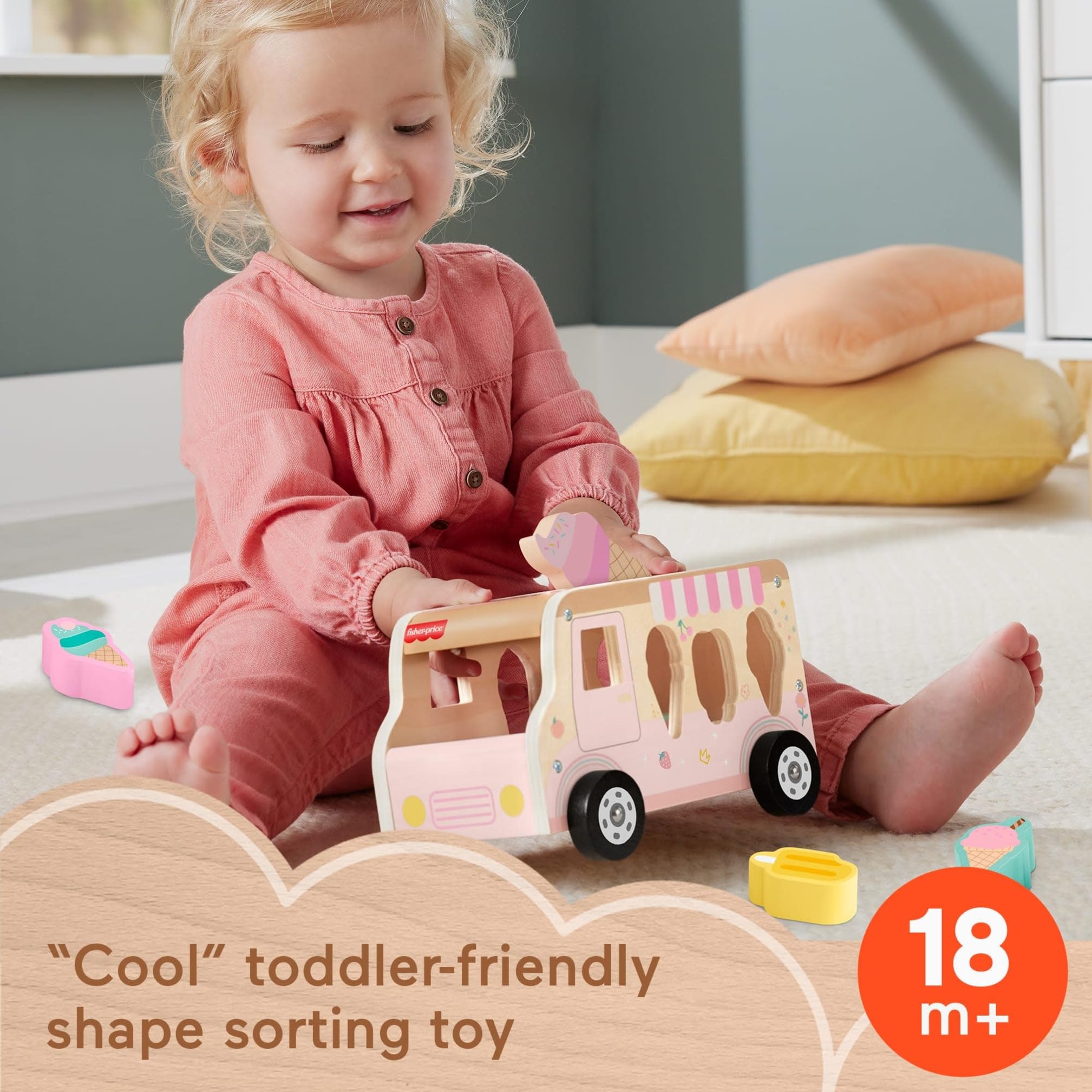 Fisher-Price Toddler Shape Sorting Ice Cream Truck - 8 Wood Pieces | Ages 18 Months+