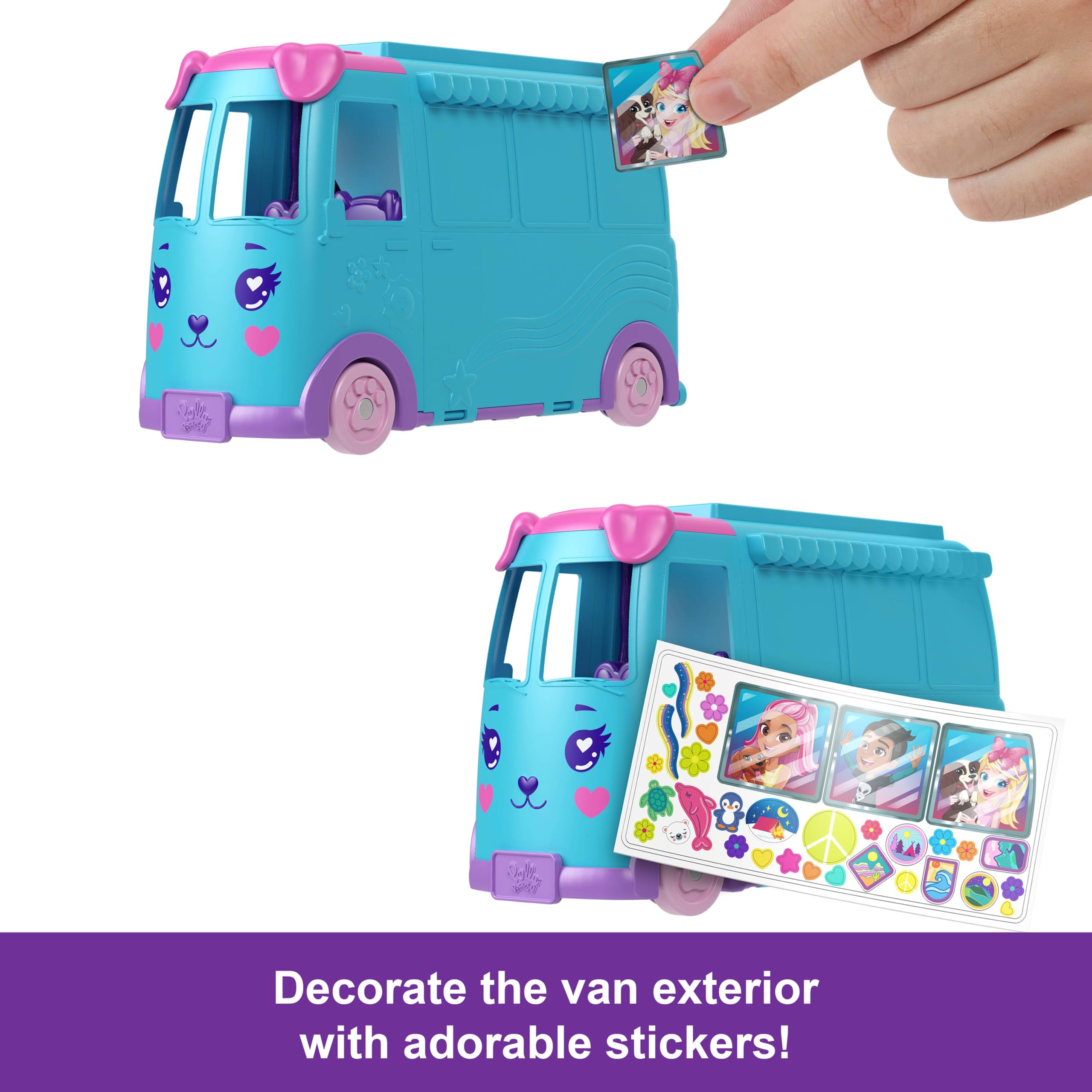 Polly Pocket Mobiles Haustier-Abenteuer-Spielset – Verwandelbarer Wohnmobil mit Mikropuppen und Haustieren, ab 4 Jahren 6