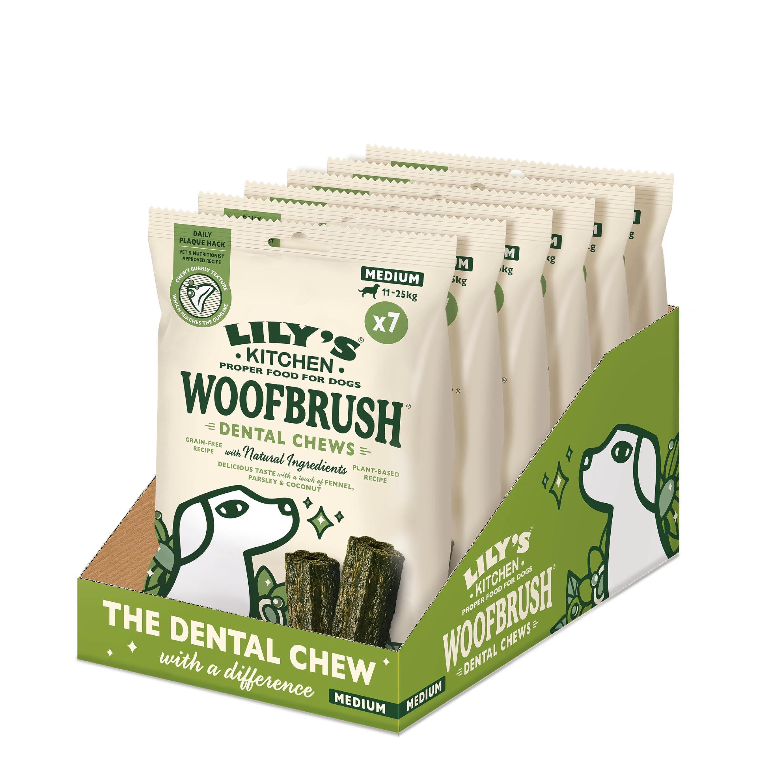 Lily's Kitchen Woofbrush Medium Dental Dog Chew - Grain-Free, Vet Approved | 7 Chews per Pack | Adult Dogs 6 Months+ 1