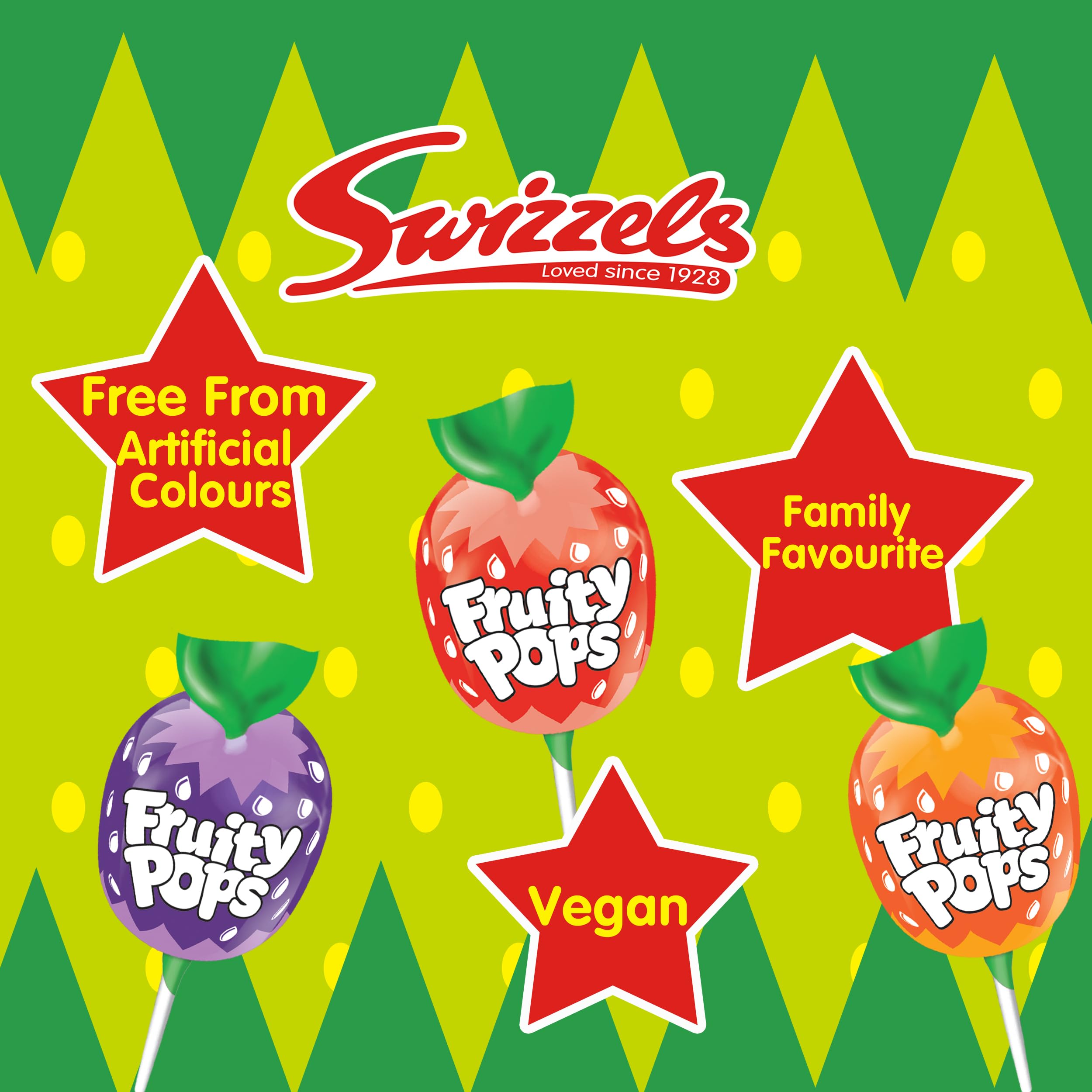 Swizzels Fruity Pops Dispenser Box - 100 Vegan-Friendly Lollipops with Strawberry, Orange, Lemon & Blackcurrant Flavours 3