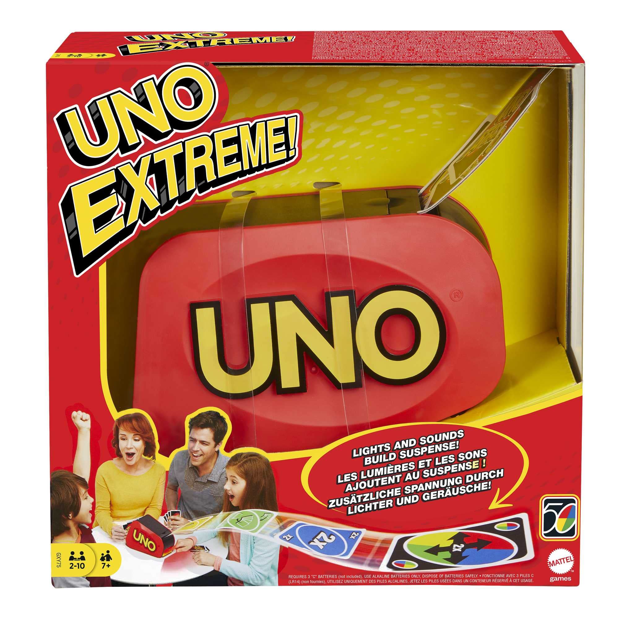 UNO Extreme Kartenspiel mit Zufallsaktionswerfer, Lichtern und Geräuschen, 112 Karten 4