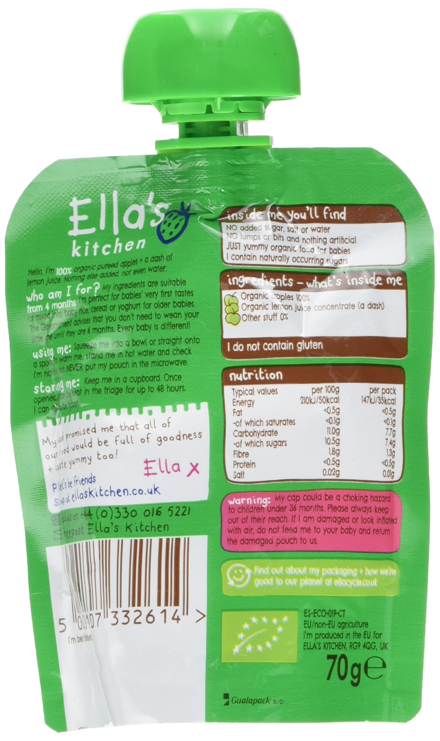 Ella's Kitchen First Taste Apples Puree - 100% Organic | For Babies 4+ Months | 70g Pouch
