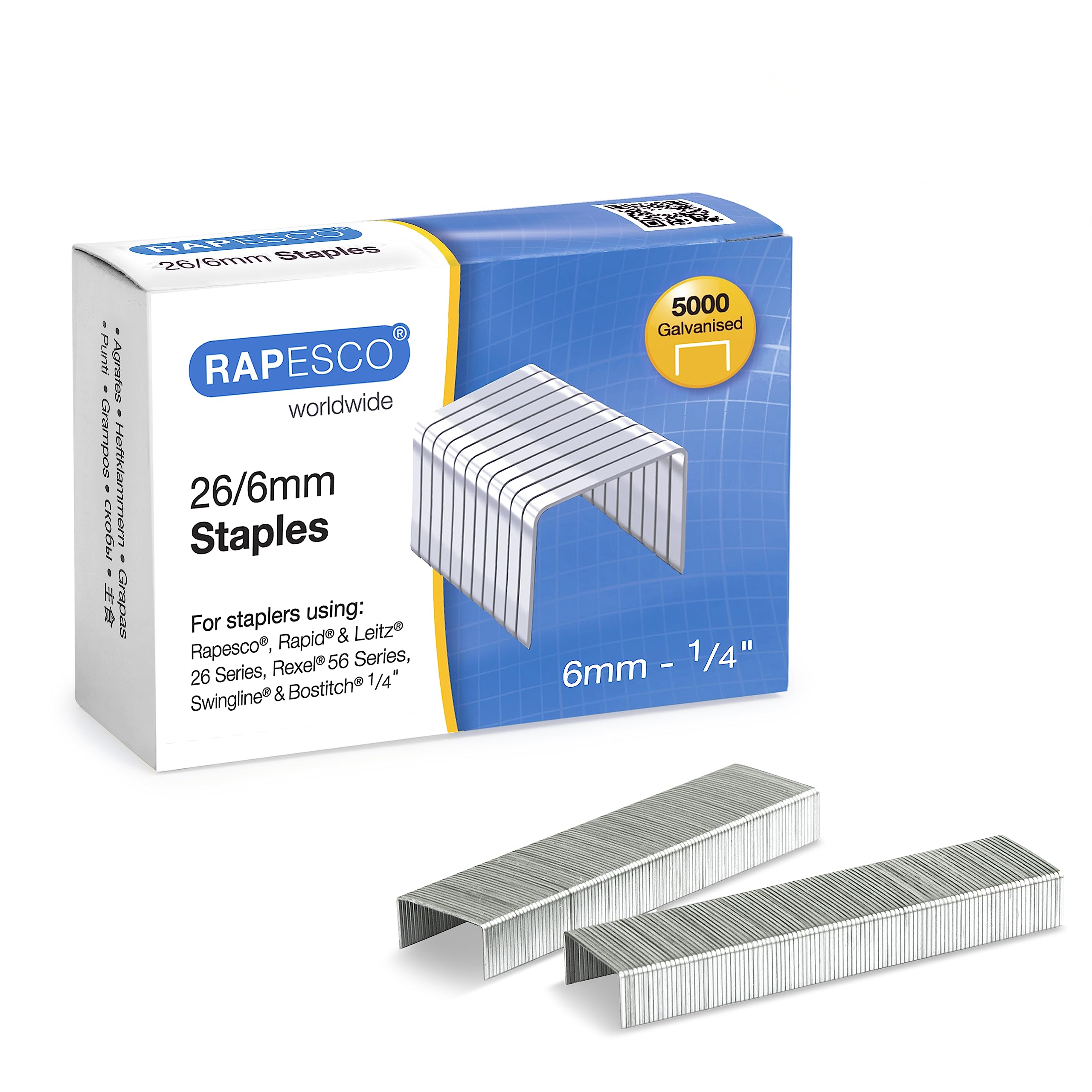 RAPESCO S11662Z3 Galvanised Staples 26/6 mm - Box of 5,000 | Silver | Rust-Resistant 5