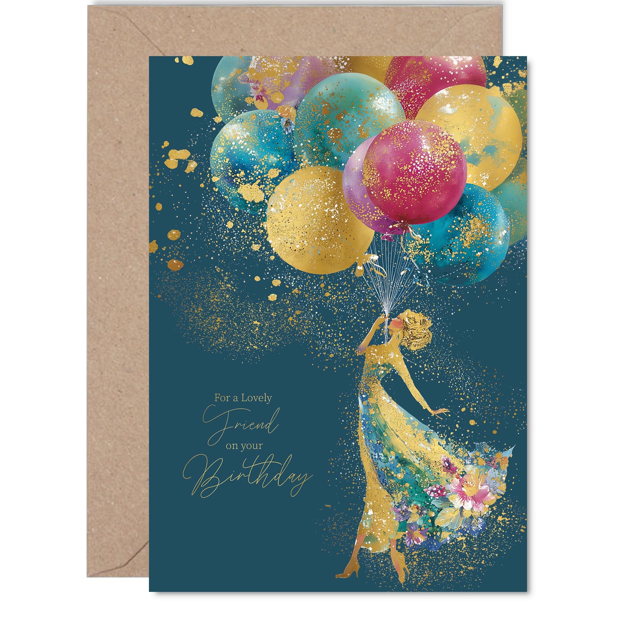 Giftzie Friend Birthday Card - Gold Silhouette Balloons | 127mm x 178mm | Uncoated Interior