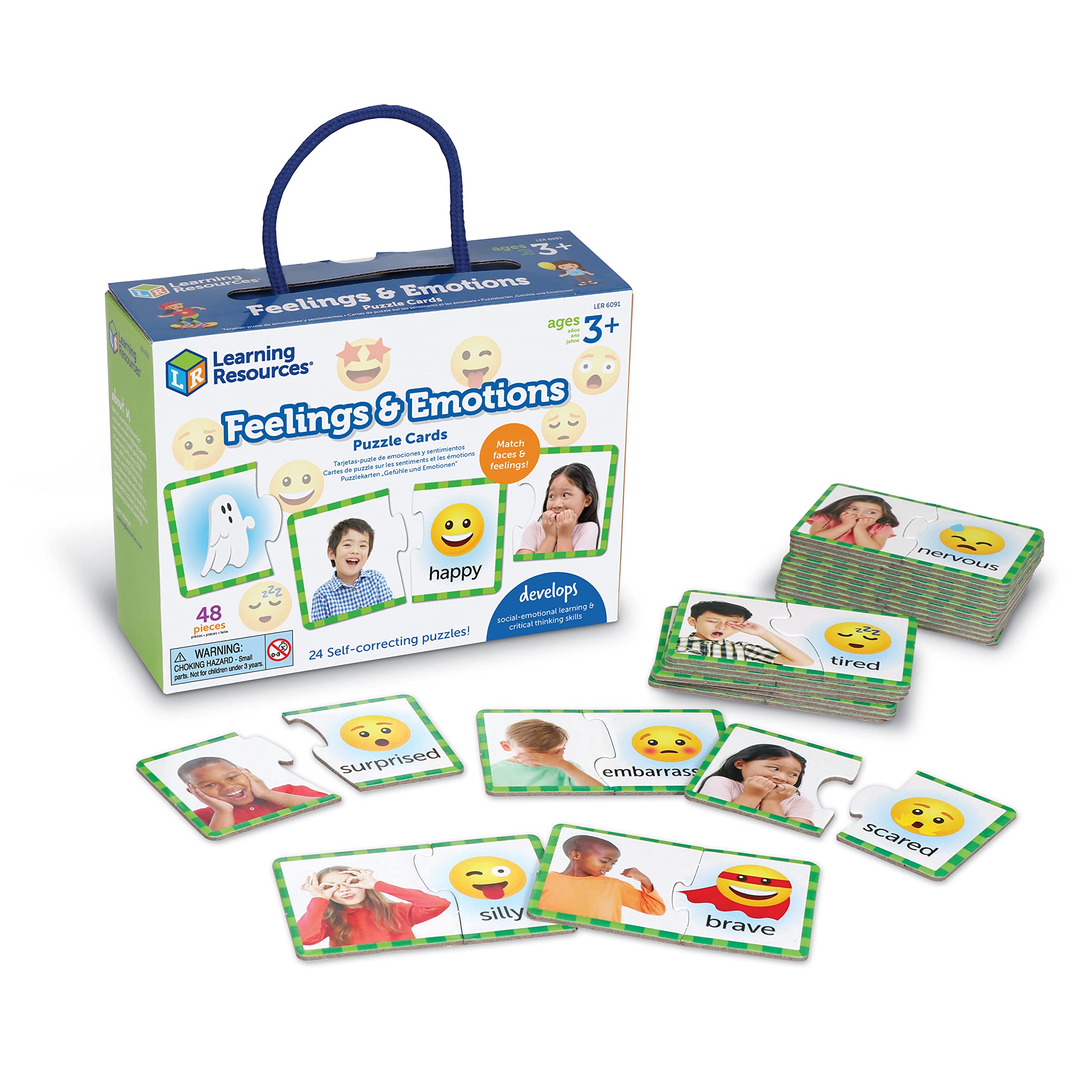 Learning Resources Feelings & Emotions Puzzle Cards - Social-Emotional Learning | 24 Double-Sided Puzzles