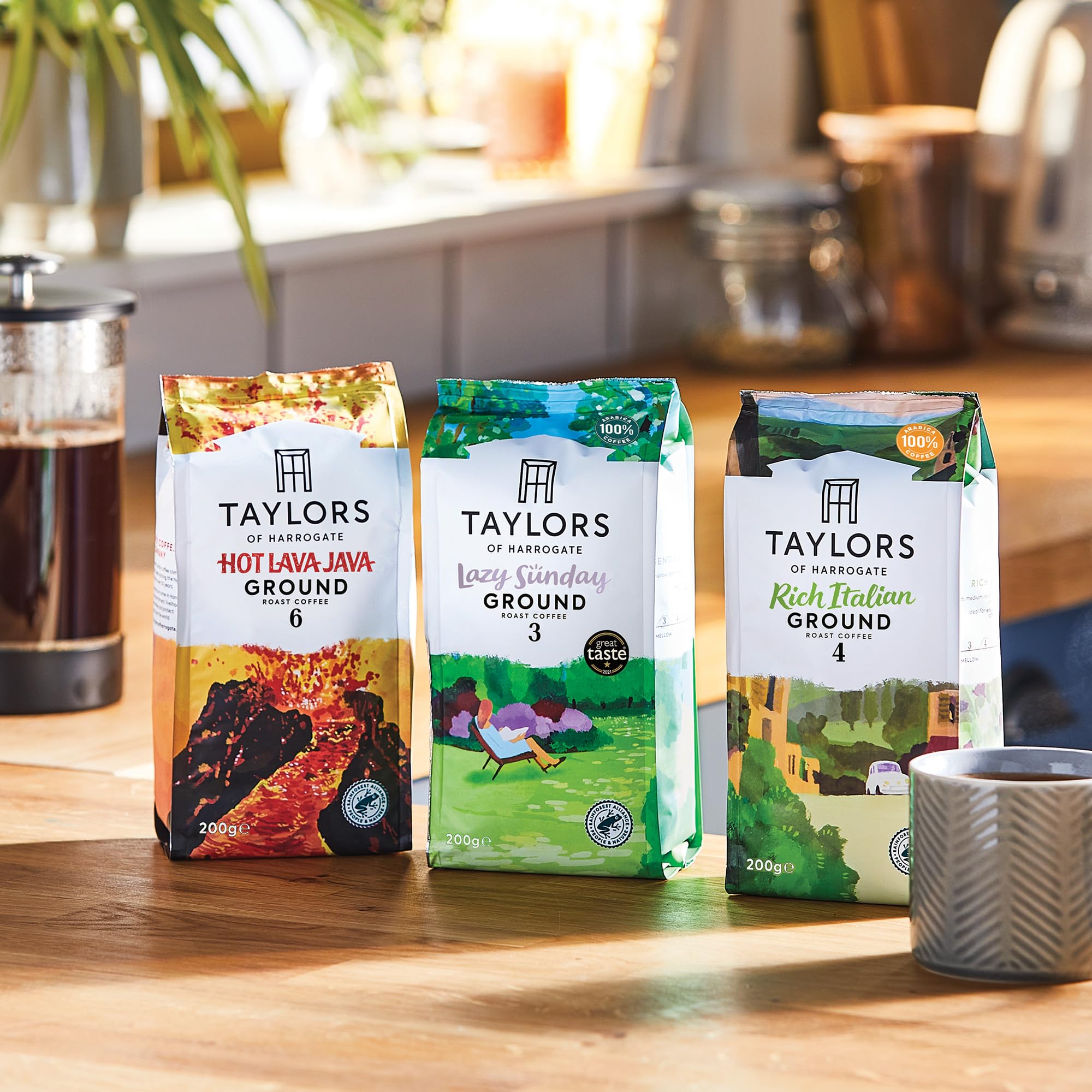 Taylors of Harrogate Hot Lava Java Ground Coffee - Extra Dark Roast, Smoky Notes | 200g Pack of 6 5