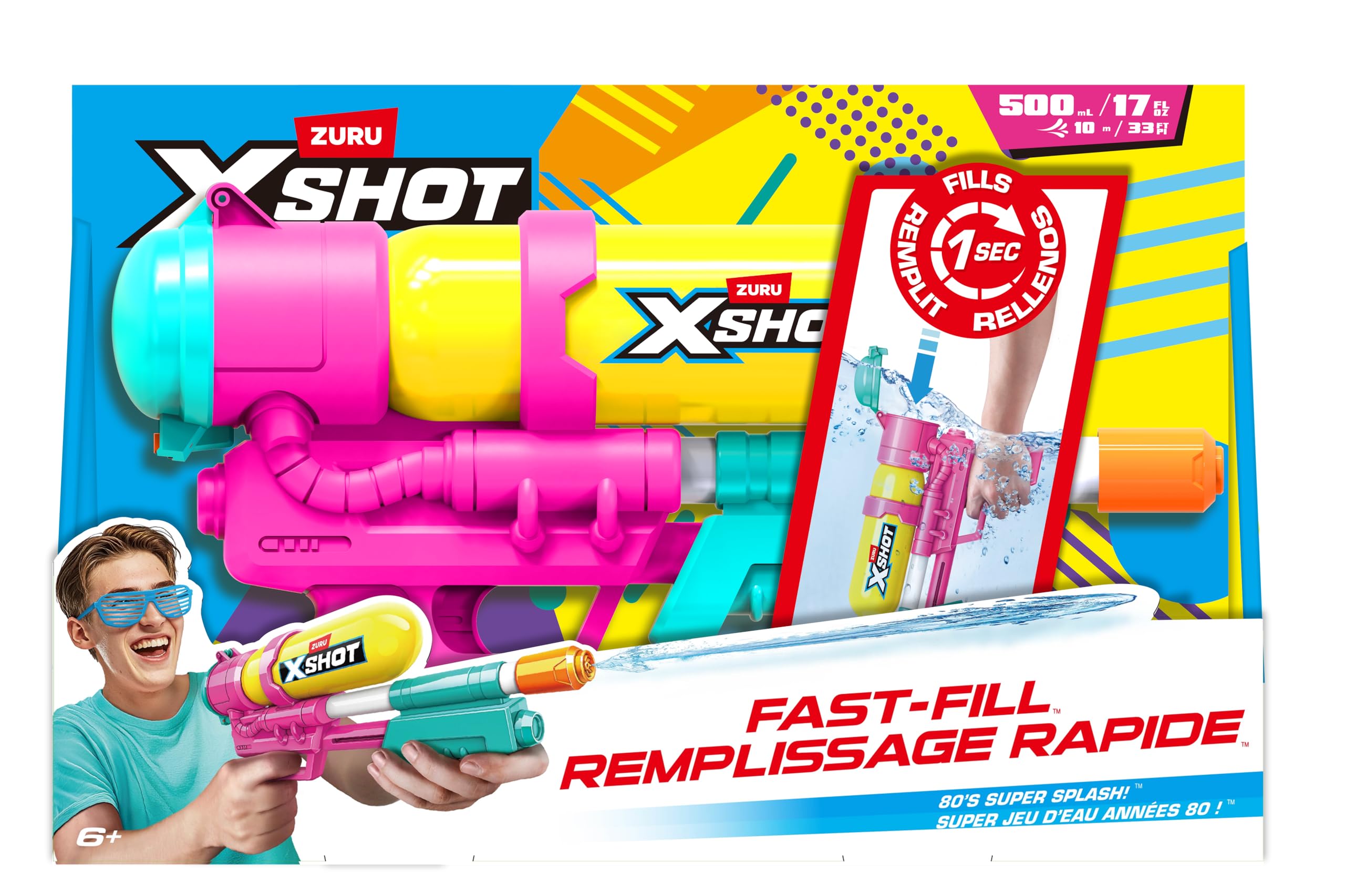XSHOT Water Fast-Fill 80s Super Splash Water Blaster - 10M Range | 500ML Capacity | Purple