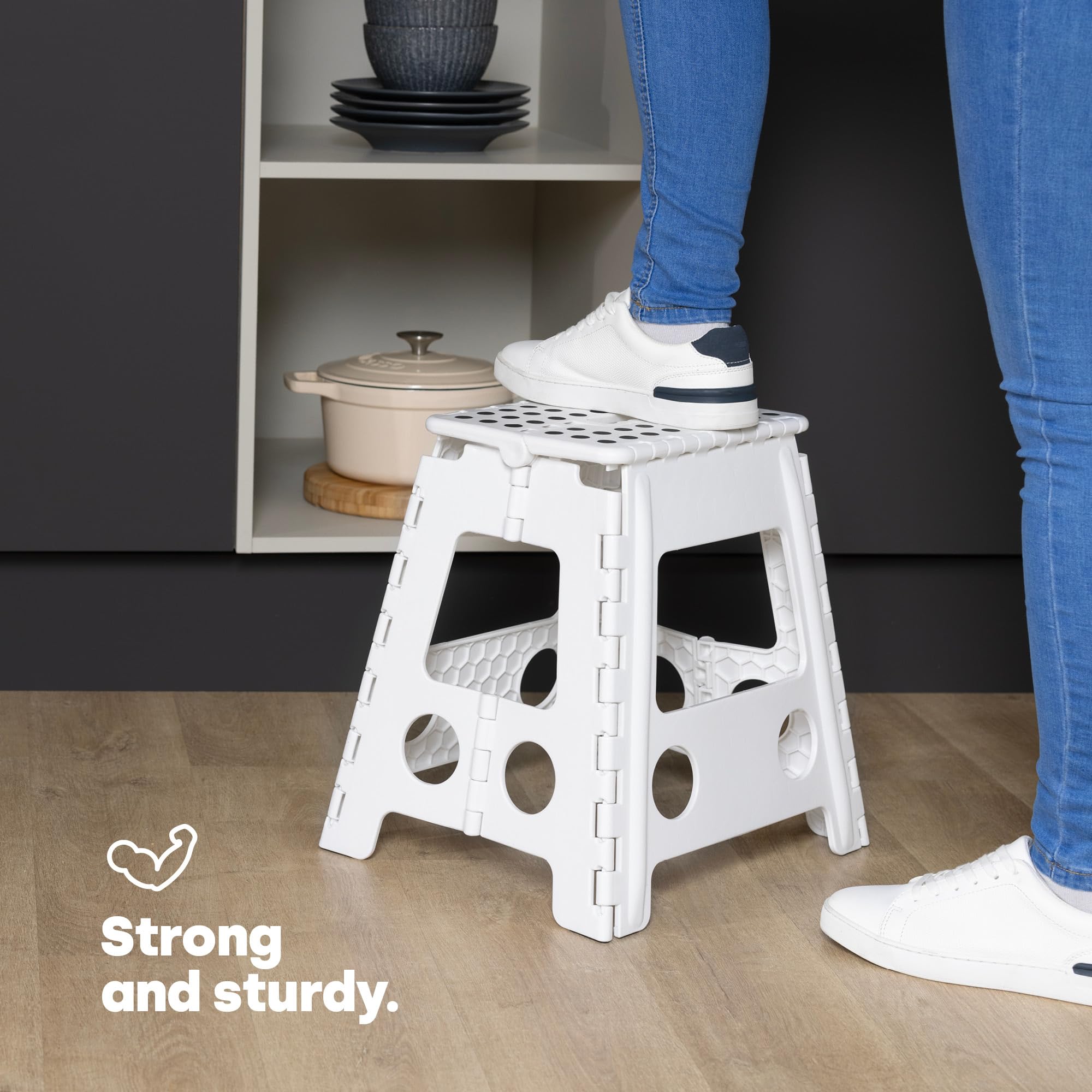 LIVIVO 2-Step Folding Step Stool - 150kg Capacity | Lightweight Polypropylene | White 5