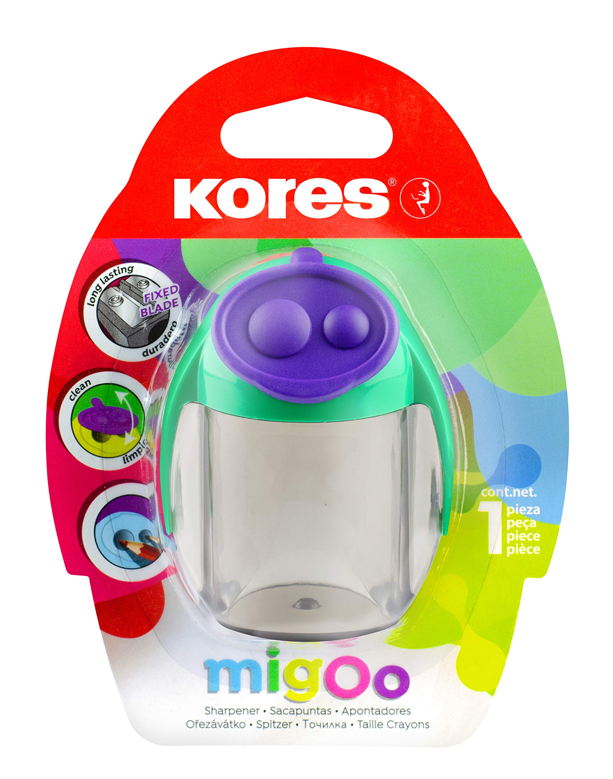 Kores Double Hole Pencil Sharpener with Container - German Steel Blades, Assorted Colors