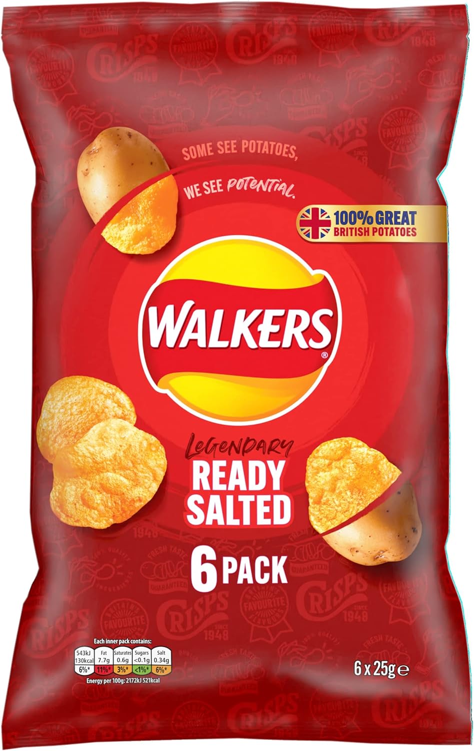 Walkers Ready Salted Multipack Chips 6x25g 10