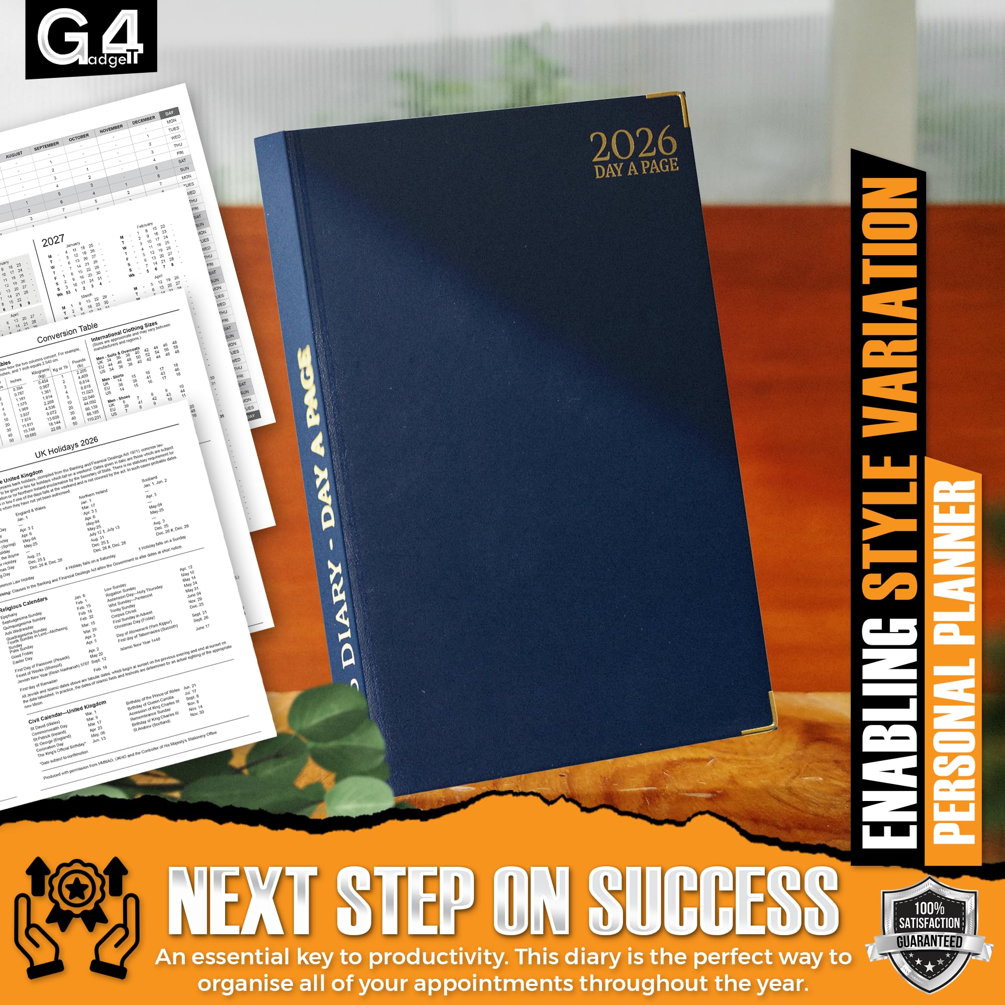 G4GADGET 2026 A5 Day a Page Diary - Blue Hardback with Gilt Edges | Ruled Pages 6