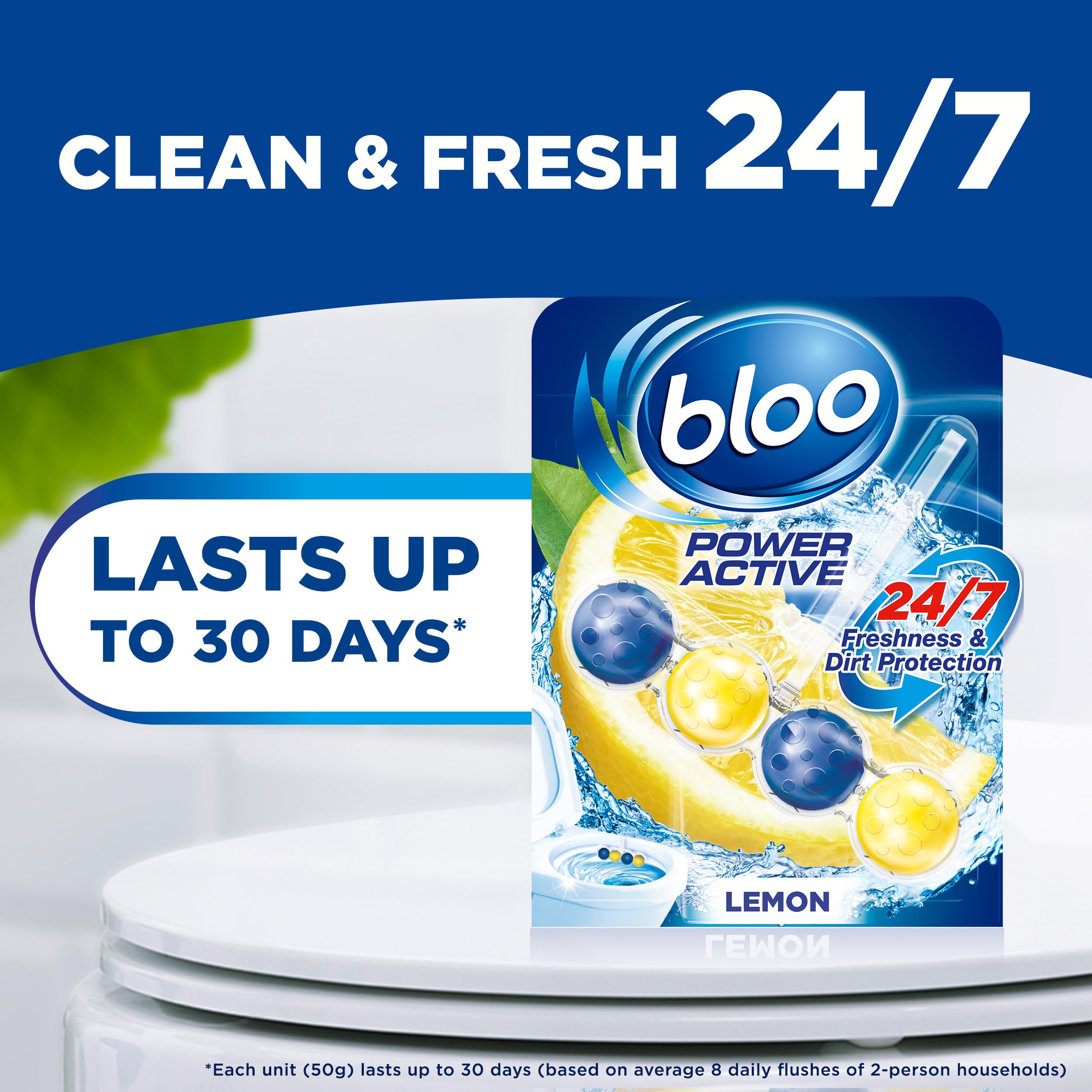 Bloo Power Active Toilet Rim Block Lemon Scent - 2 Count | Anti-Limescale & Cleaning Foam 8