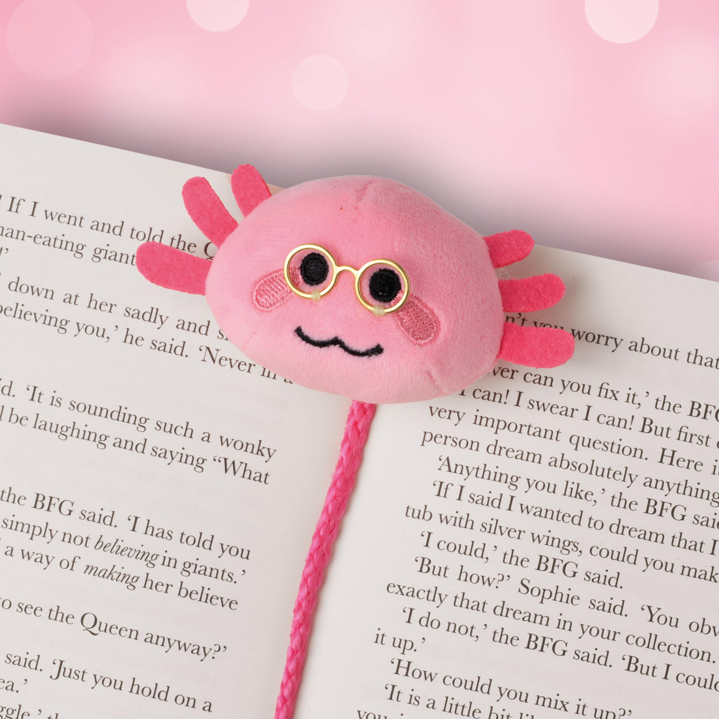 IF BookTails Axolotyl Plush Bookmark - Soft Furry Design | Polyester | Pink 3