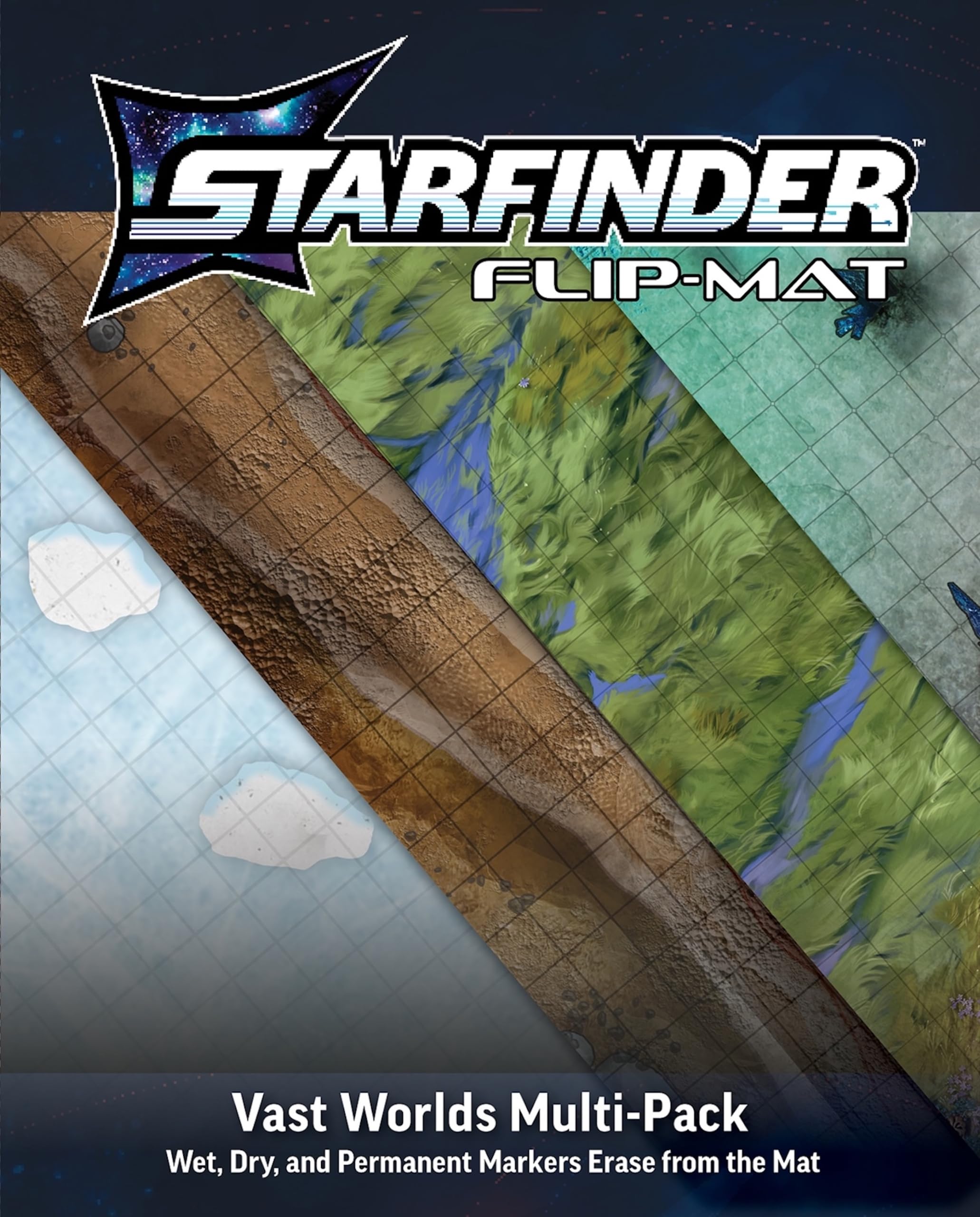 Paizo Starfinder Flip-Mat: Vast Worlds Multi-Pack | Wet/Dry-Erase Surface | 24' x 30' Unfolded