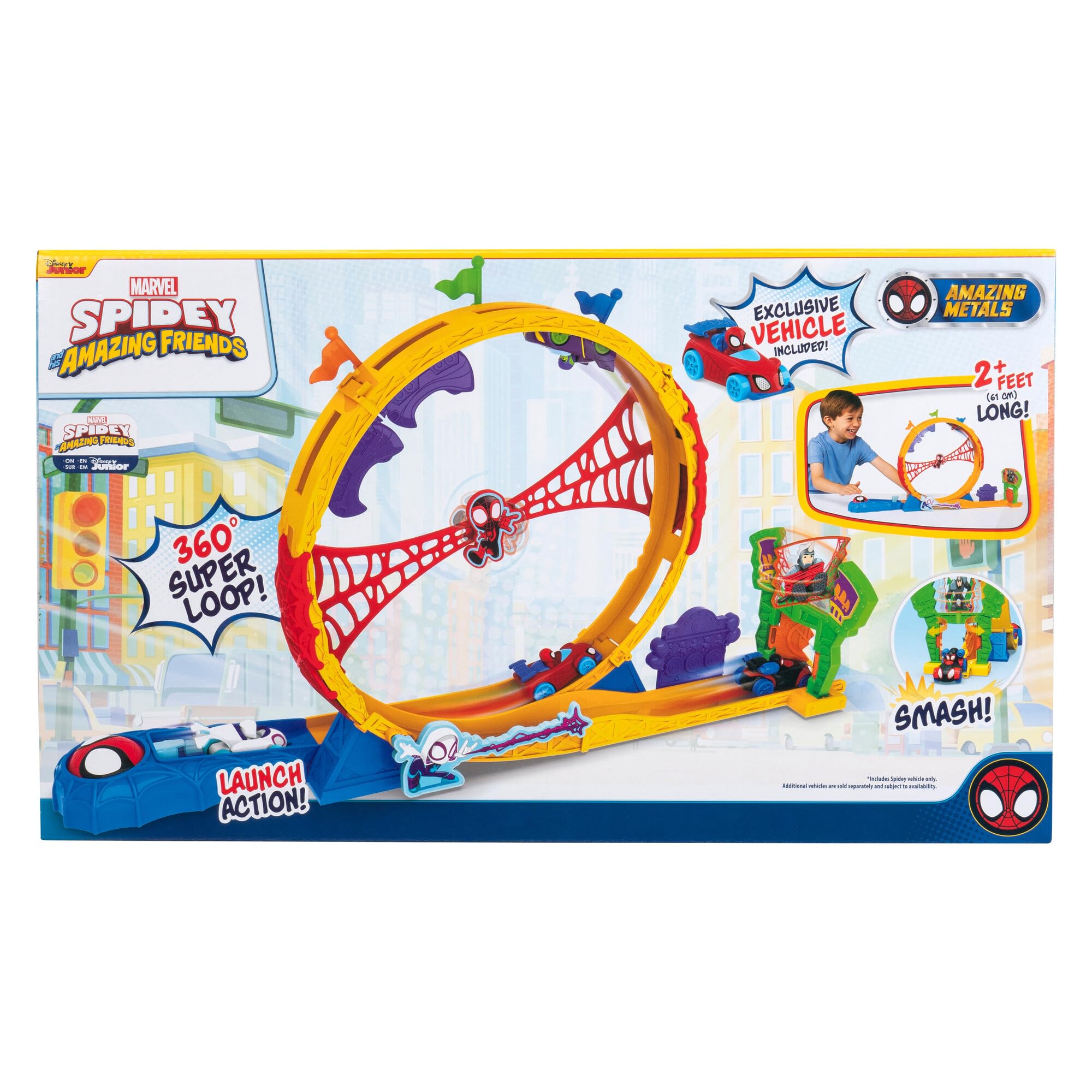 Jazwares MARVEL Spidey and His Amazing Friends Amazing Metals Super Loop Track Set - 28 Inch | Includes Exclusive Vehicle | Ages 3+ 3