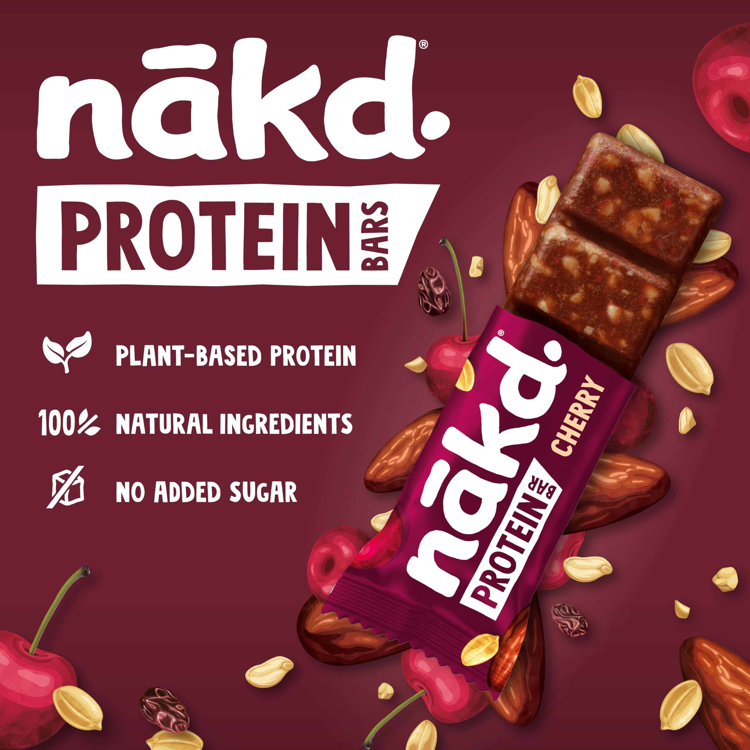 Nakd Protein Bars Cherry - 7g Plant-Based Protein | 100% Natural Ingredients | 16 Pack