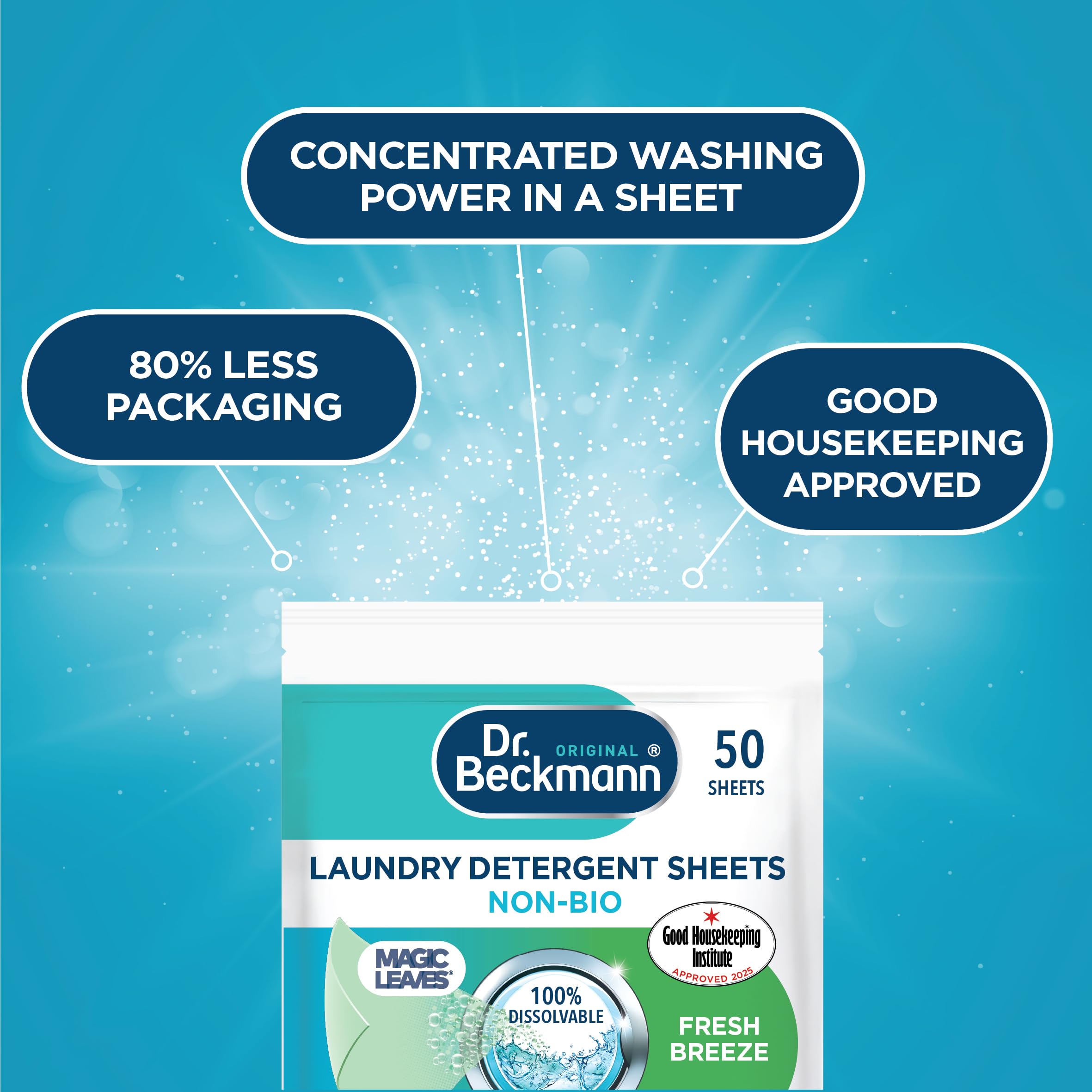 Dr. Beckmann Laundry Detergent Sheets NON-BIO SPRING FRESH Pre-dosed, 50 count