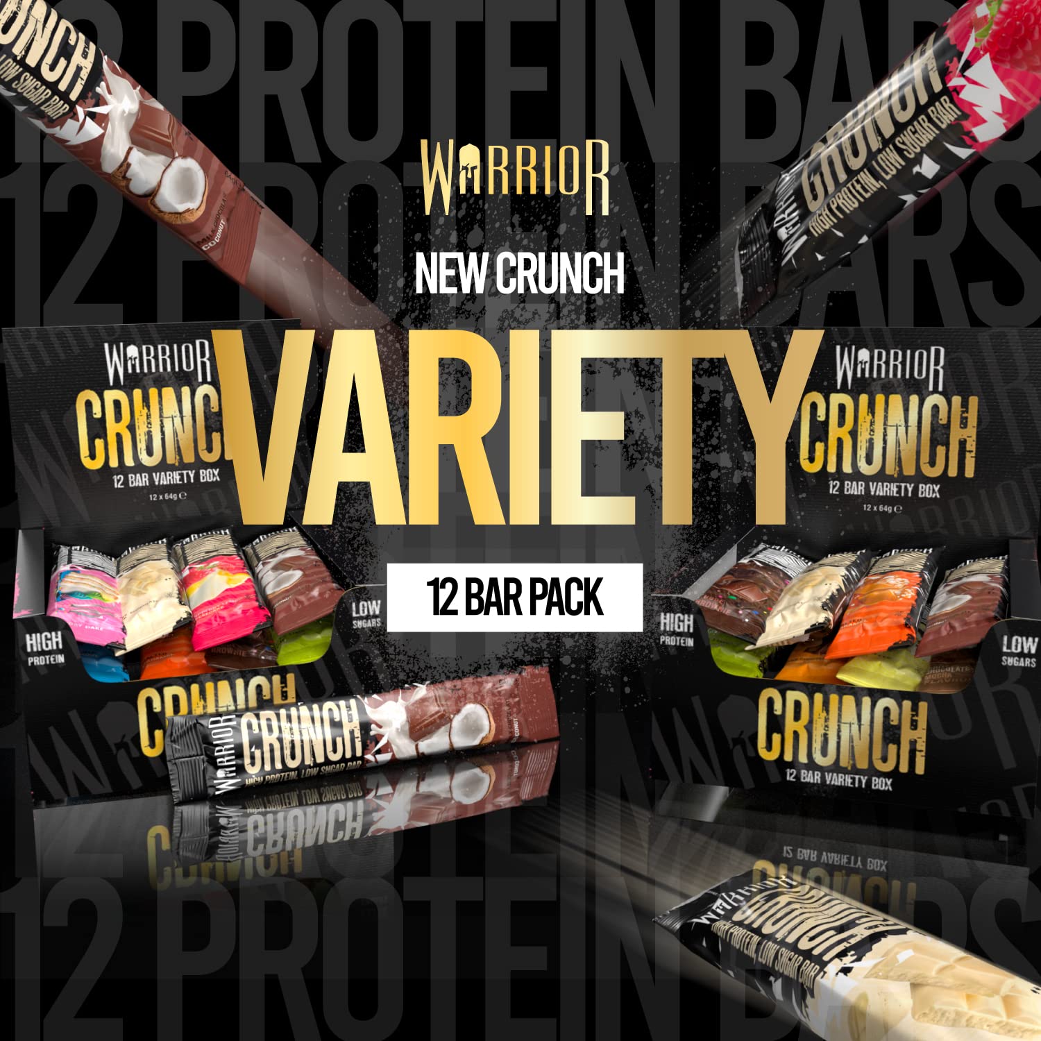 Warrior Crunch – Proteinriegel mit hohem Proteingehalt – 20 g Protein, wenig Kohlenhydrate, wenig Zucker – 12er-Pack 6