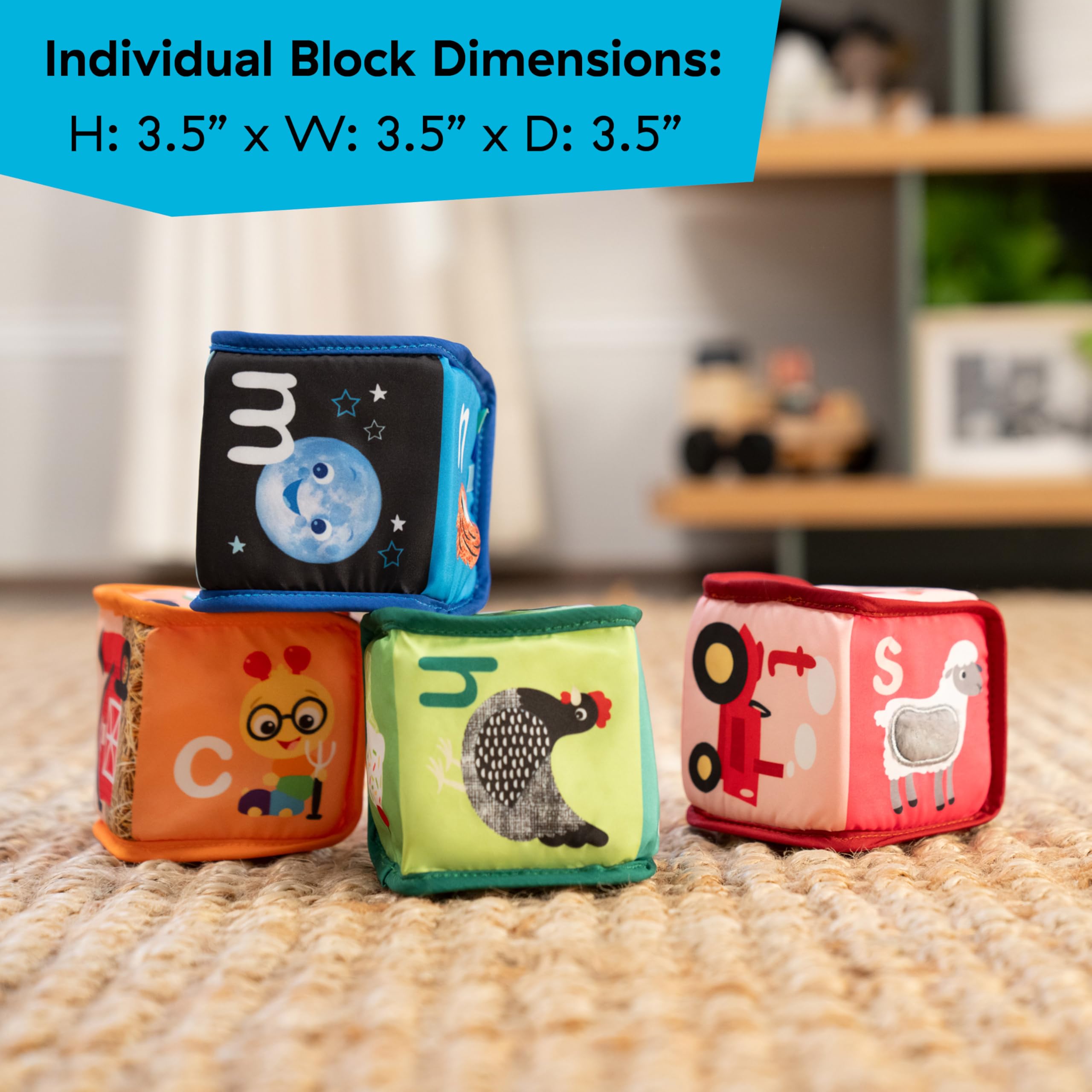 Baby Einstein Alpha Stacks Soft Blocks - Multisensory Learning Toy for Ages 3 Months+ | 4-Piece Set 7