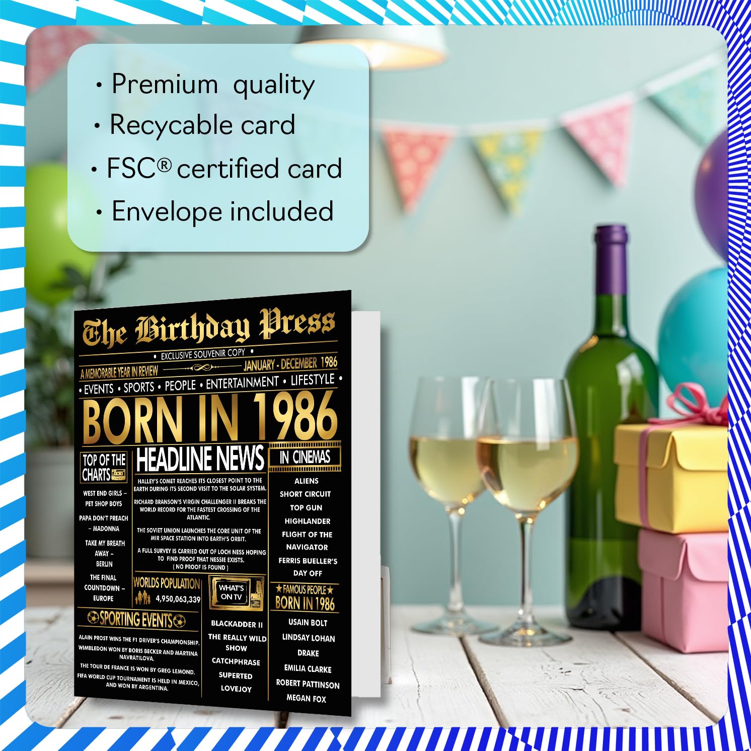 Stuff4 40th Birthday Card for Men Women - Newspaper Design Born in 1986 | 5x7 Inch 3