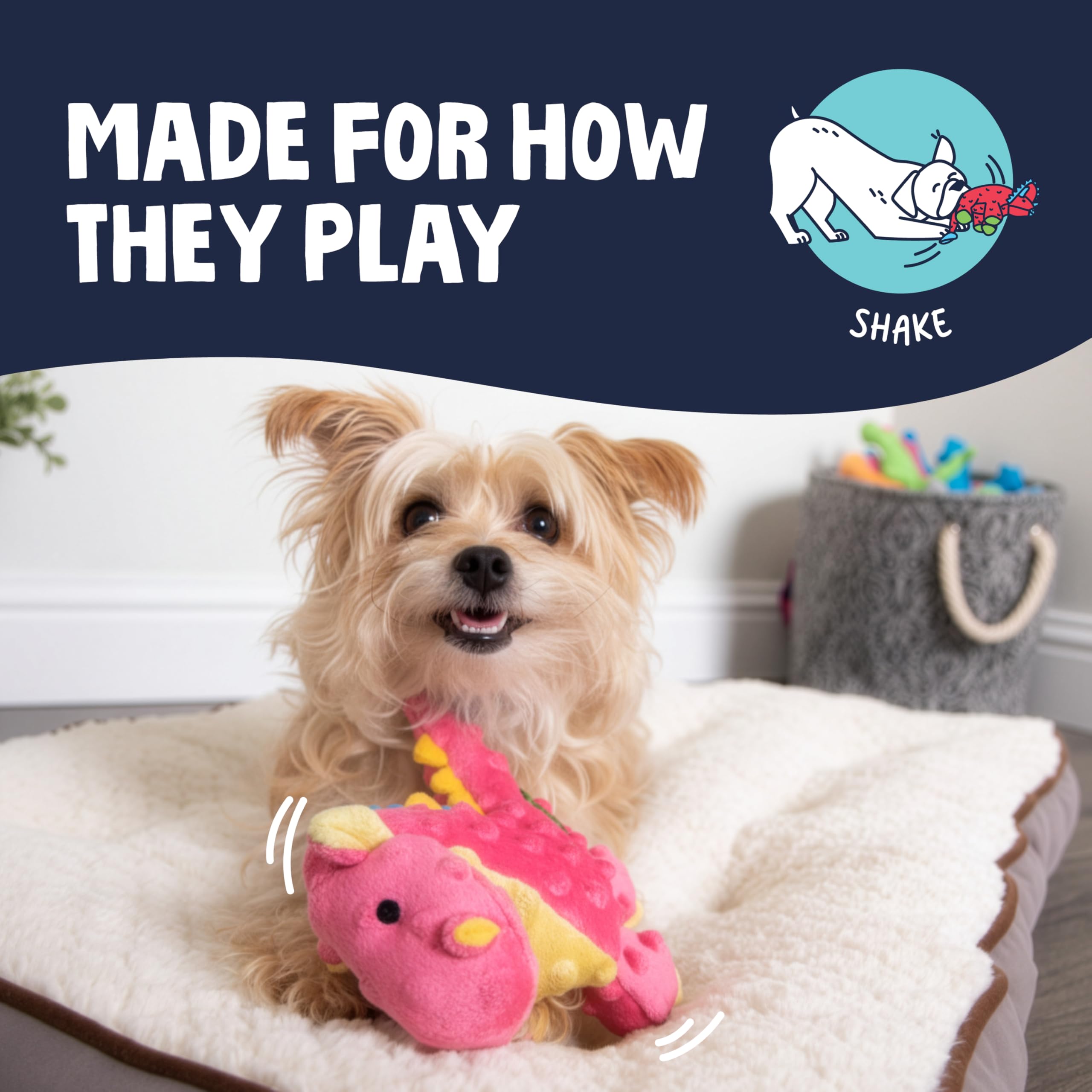 goDog Dragon With Chew Guard Technology Tough Plush Dog Toy - Coral, Small | Squeaker 5