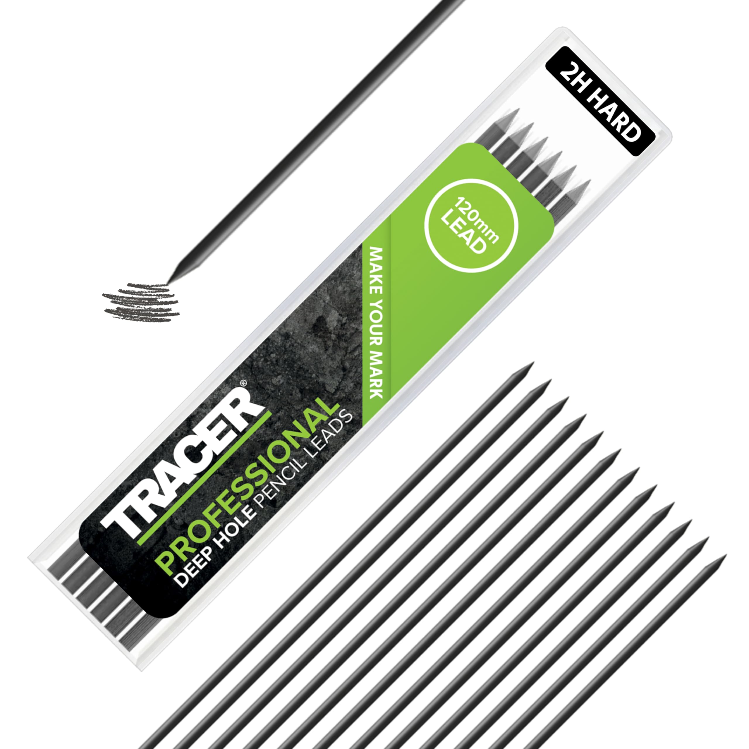 Tracer 2H Hard Replacement Leads - Pack of 12 | 2.8mm Graphite | Compatible with Deep Hole Pencils