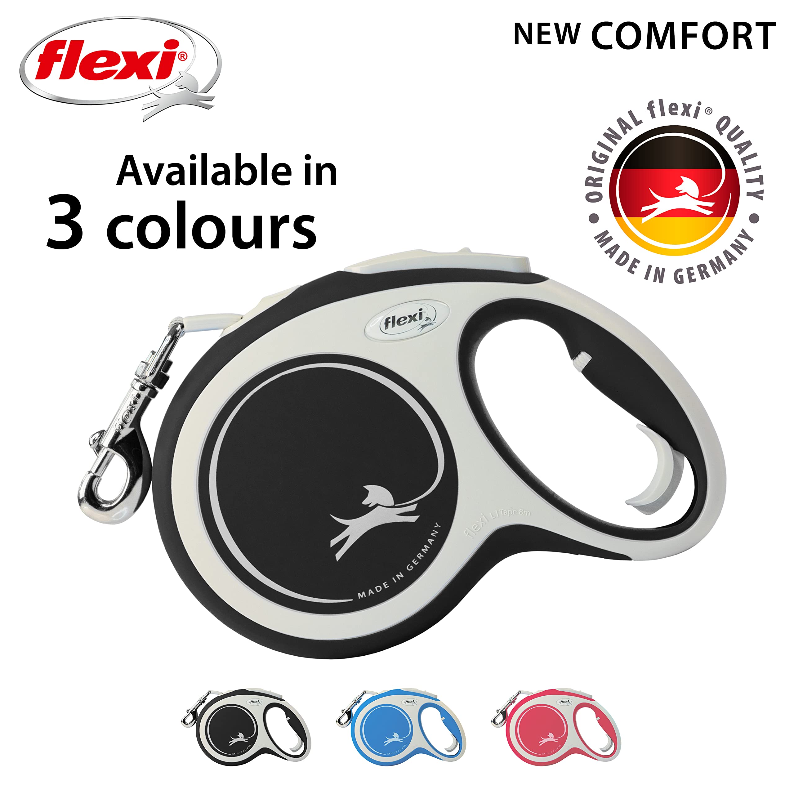 flexi New Comfort Tape Retractable Dog Lead - 8m Tape | Up to 50kg/110lbs | Grey & Black 5