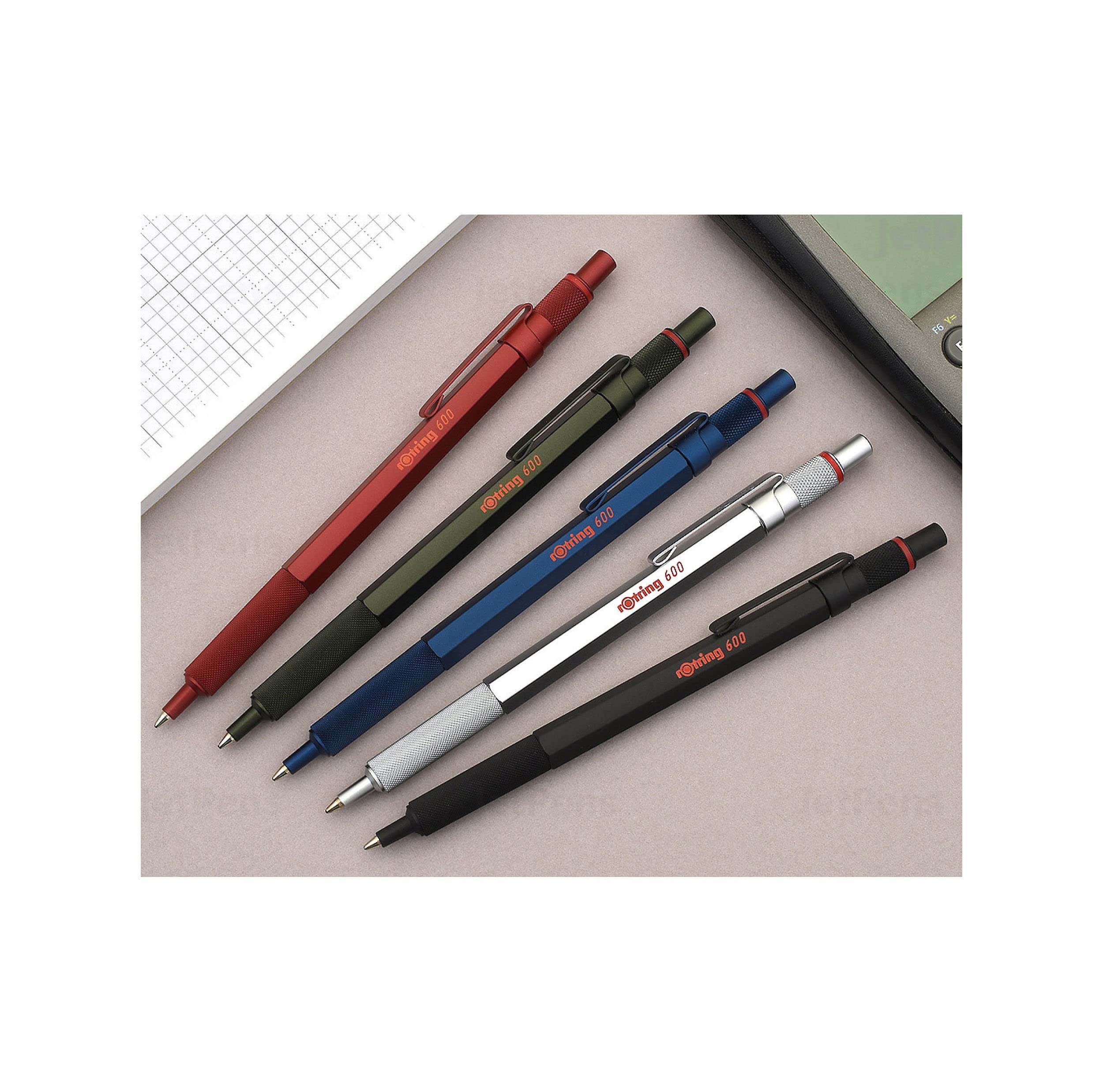 rOtring 600 Retractable Ballpoint Pen - Medium Point Black Ink | Full Metal Body | Silver 5