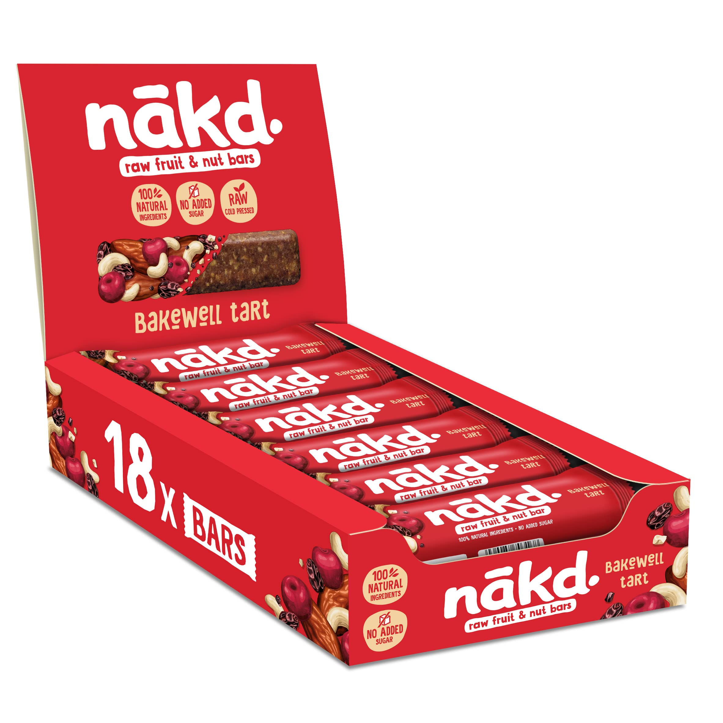 Nakd Bakewell Tart Natürliche Frucht- und Nussriegel – Vegan, Glutenfrei, Ohne Zuckerzusatz – 35 g x 18