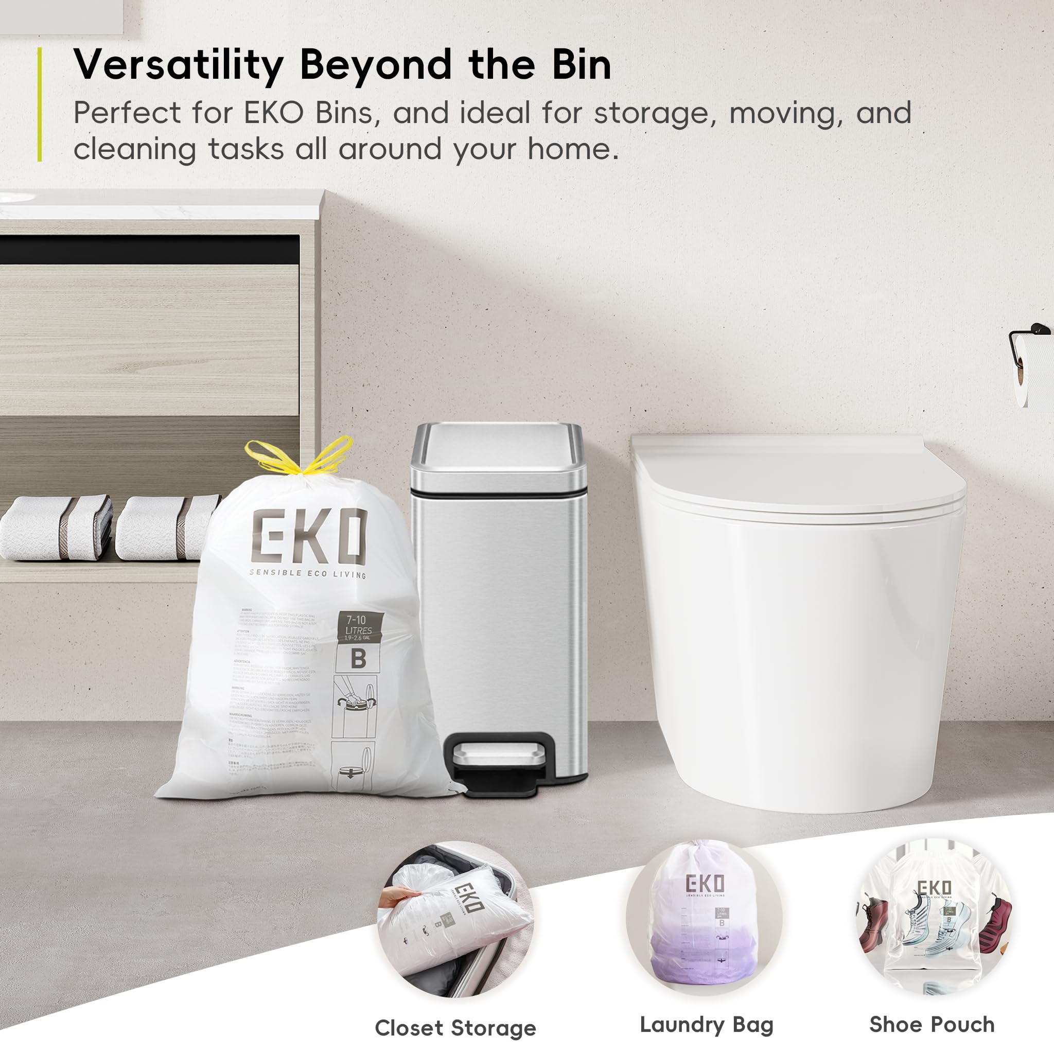 EKO Size B Bin Liners - Extra Strong, Drawstring Tie Handles | 7-10 Litre Capacity | 25 Count 9