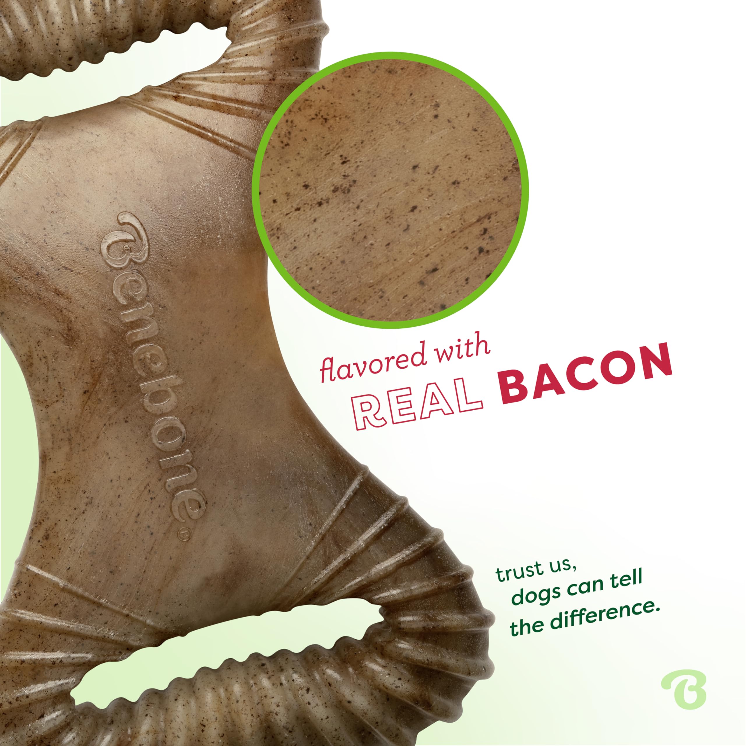 Benebone Indestructible Dental Dog Chew Toy - Real Bacon Flavor | Medium Dogs | Heavy Duty